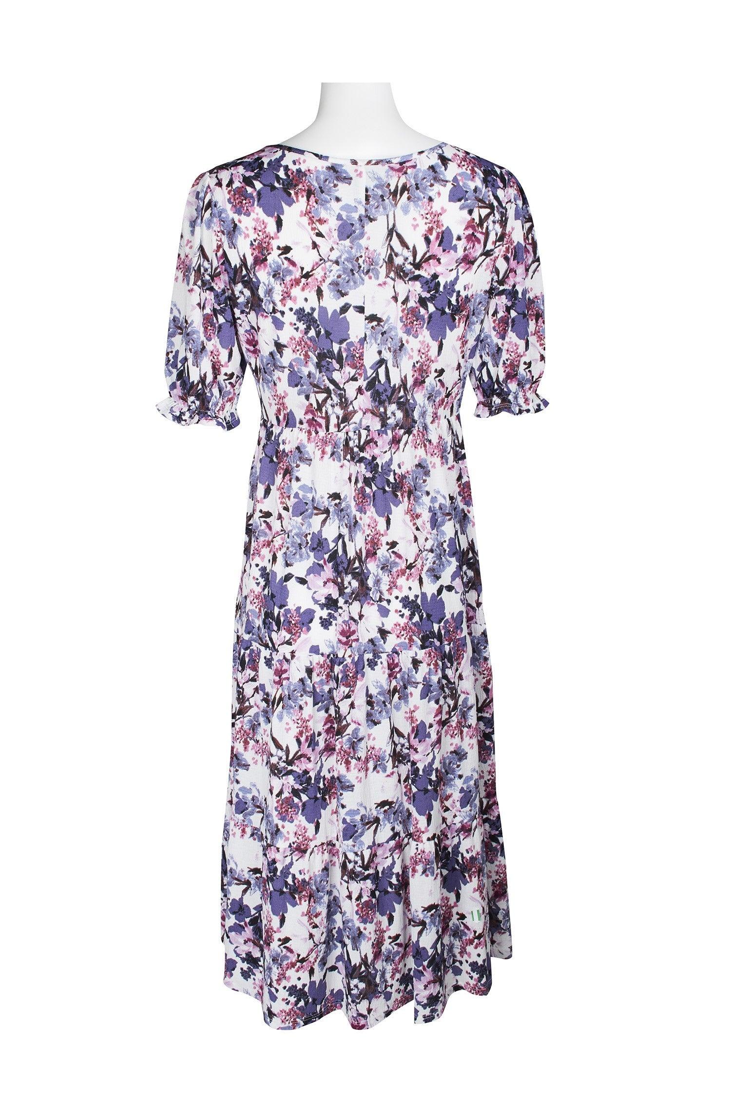 Connected Apparel Short Sleeve Floral Print Dress - The Dress Outlet