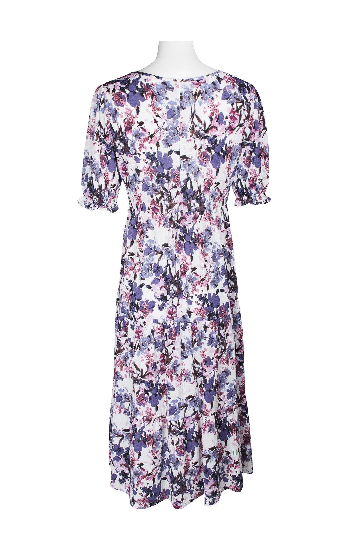 Connected Apparel Short Sleeve Floral Print Dress