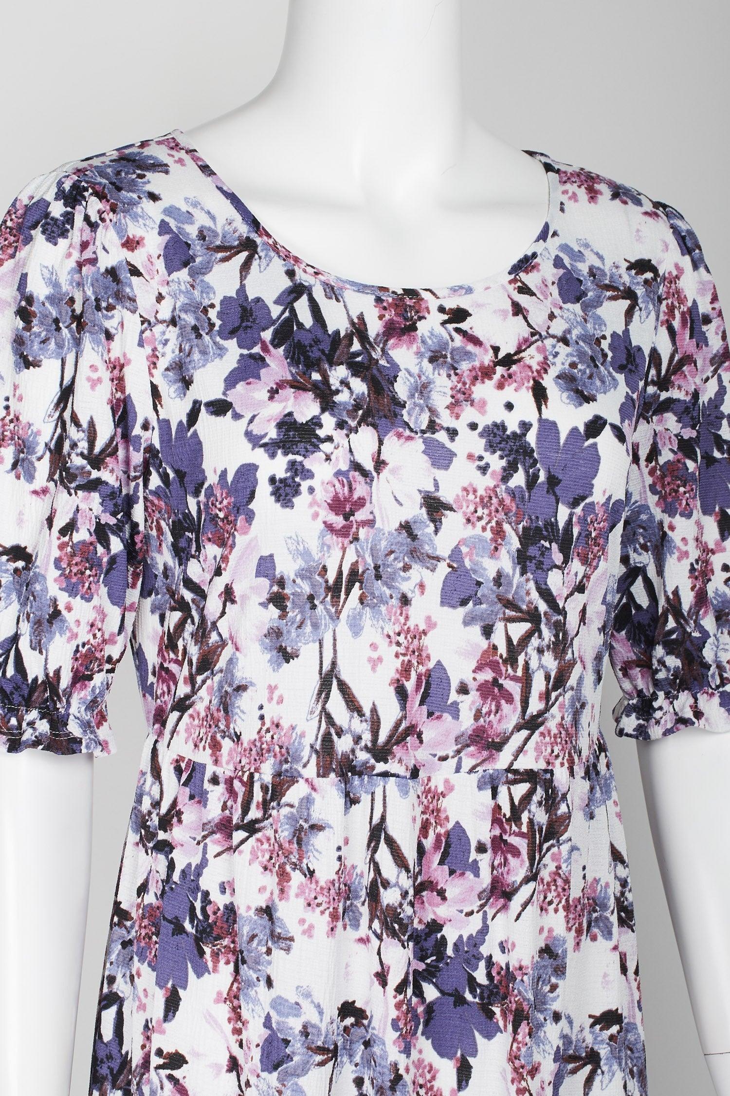 Connected Apparel Short Sleeve Floral Print Dress - The Dress Outlet