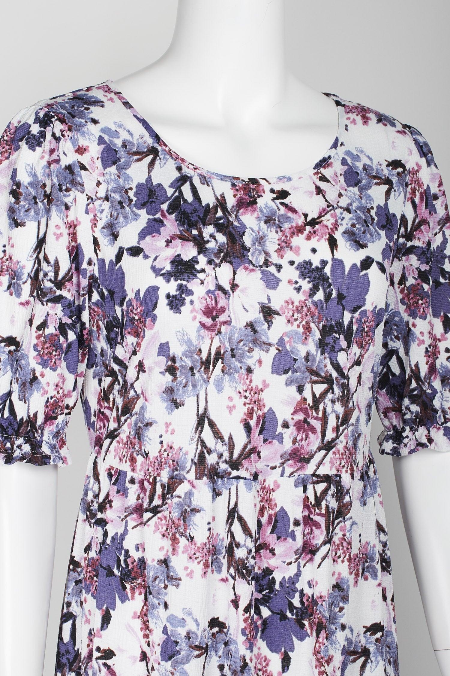 Connected Apparel Short Sleeve Floral Print Dress