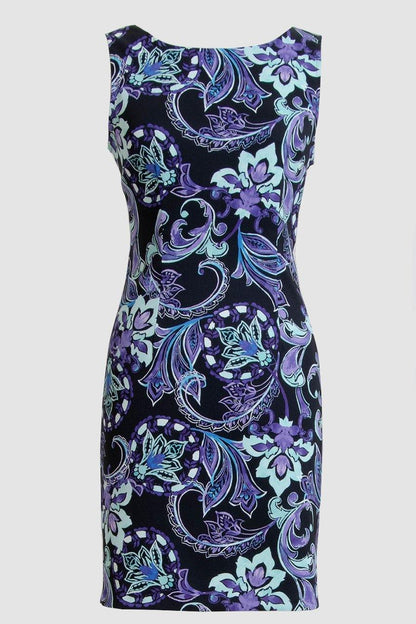 Connected Apparel Short Sleeveless Aqua Print Dress - The Dress Outlet