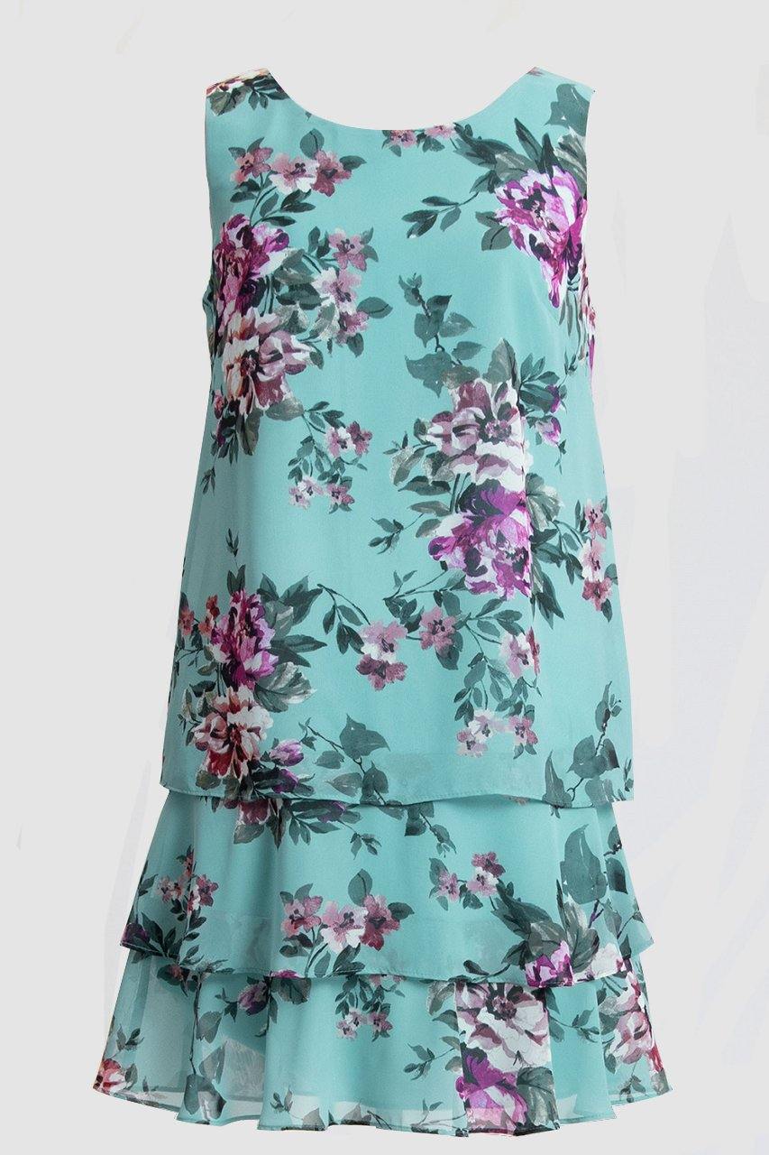 Connected Apparel Short Sleeveless Floral Day Dress - The Dress Outlet