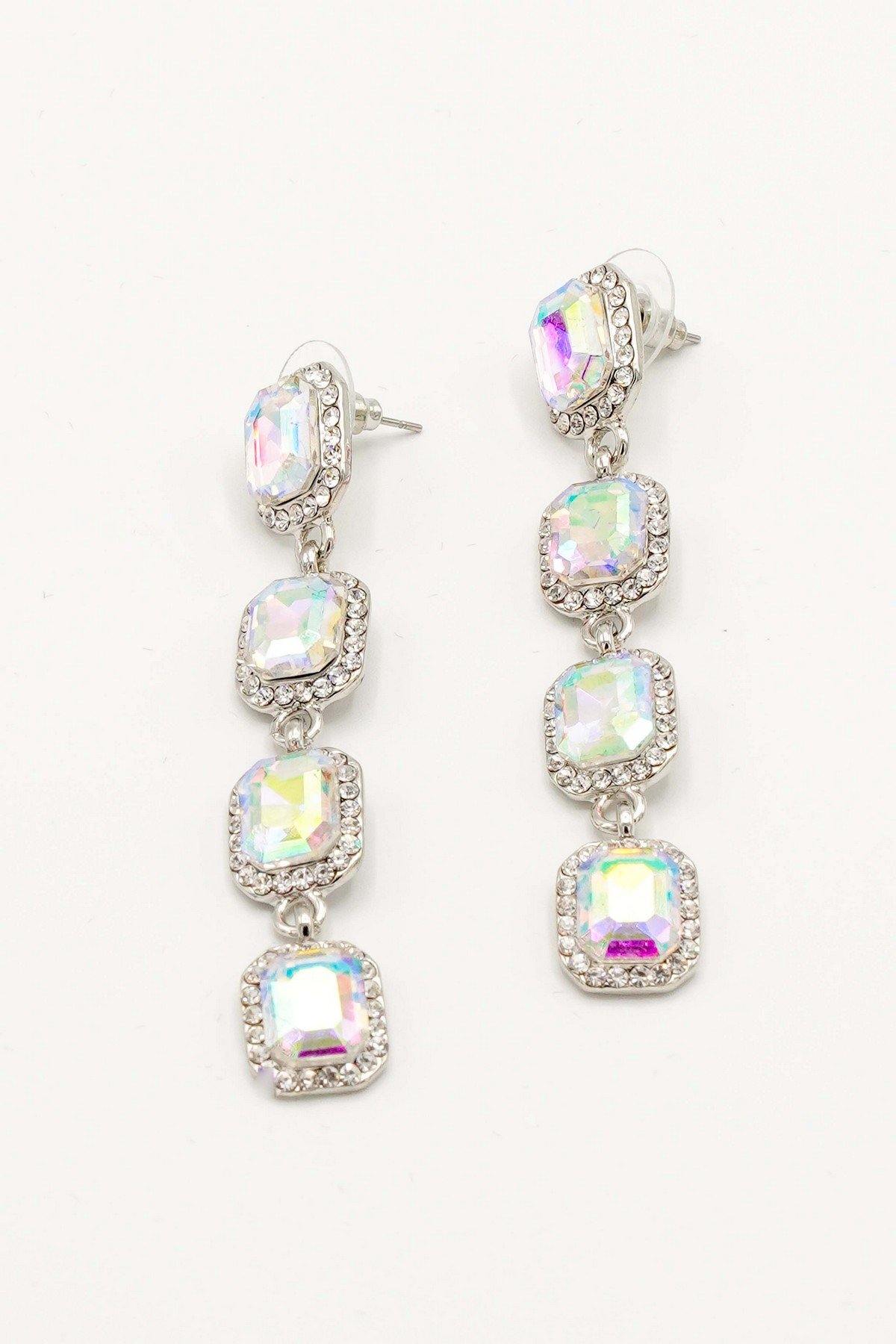 Crystal Clear Rhinestone Linear Drop Earrings