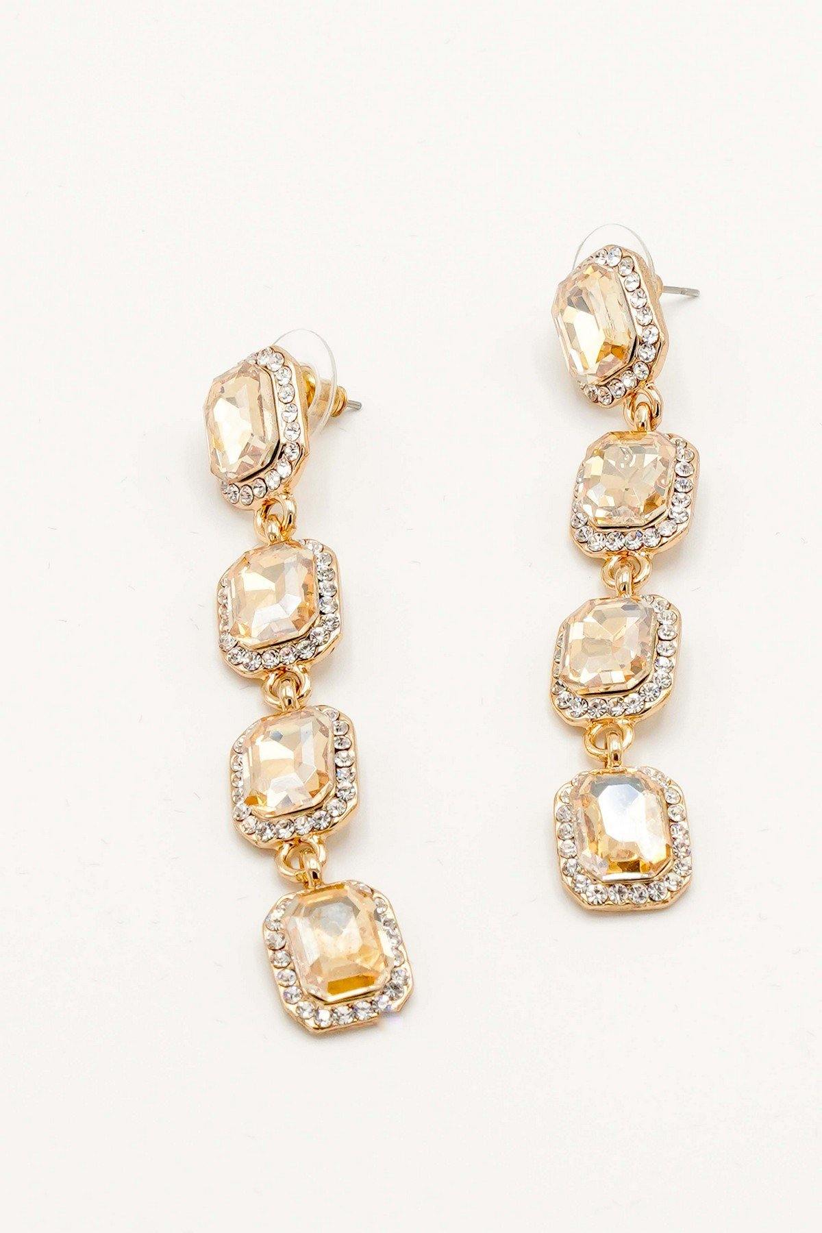 Crystal Clear Rhinestone Linear Drop Earrings - The Dress Outlet