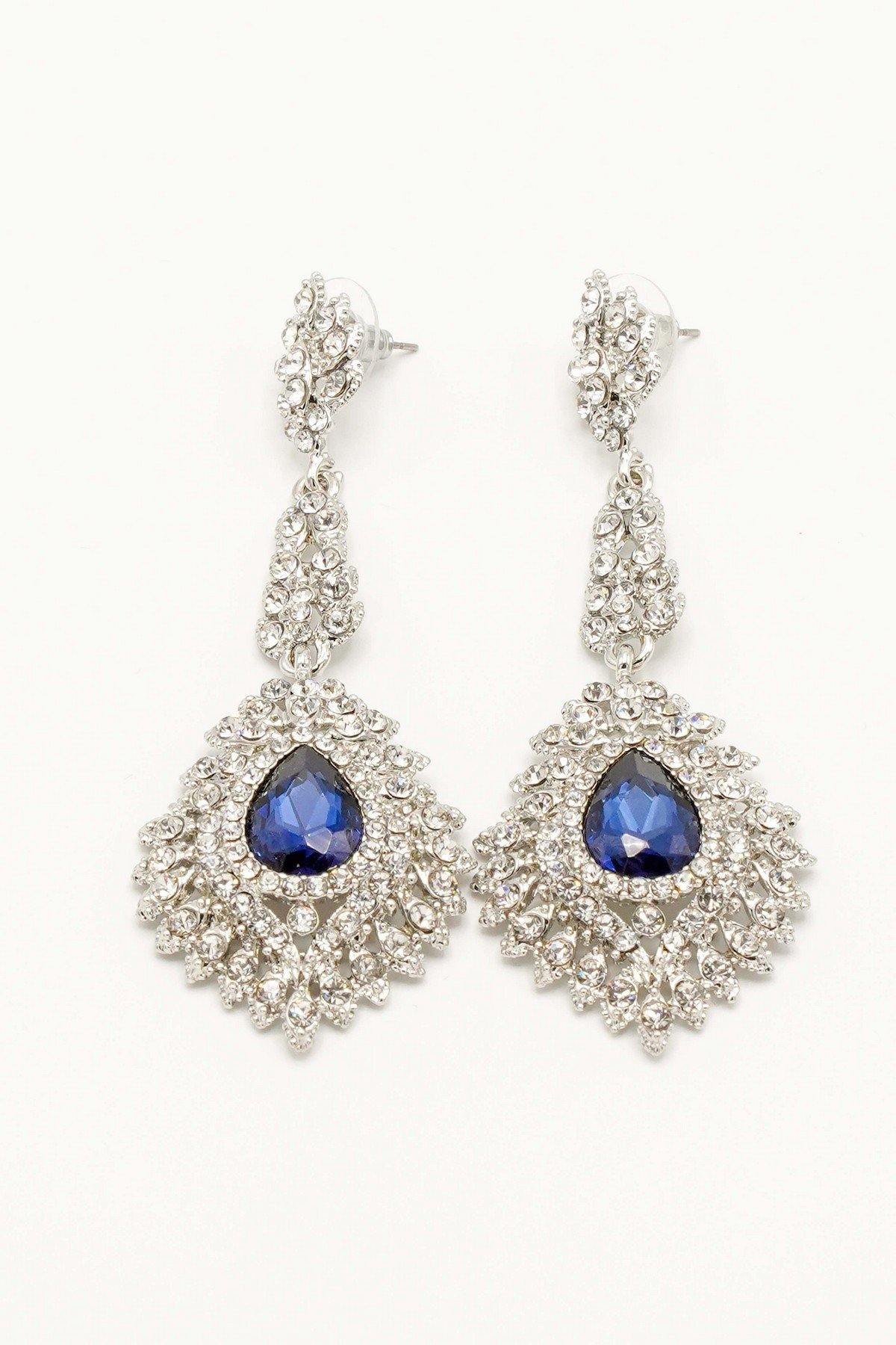 SAPPHIRE Crystal Drop Rhinestone Teardrop Long Earrings - Formal ...