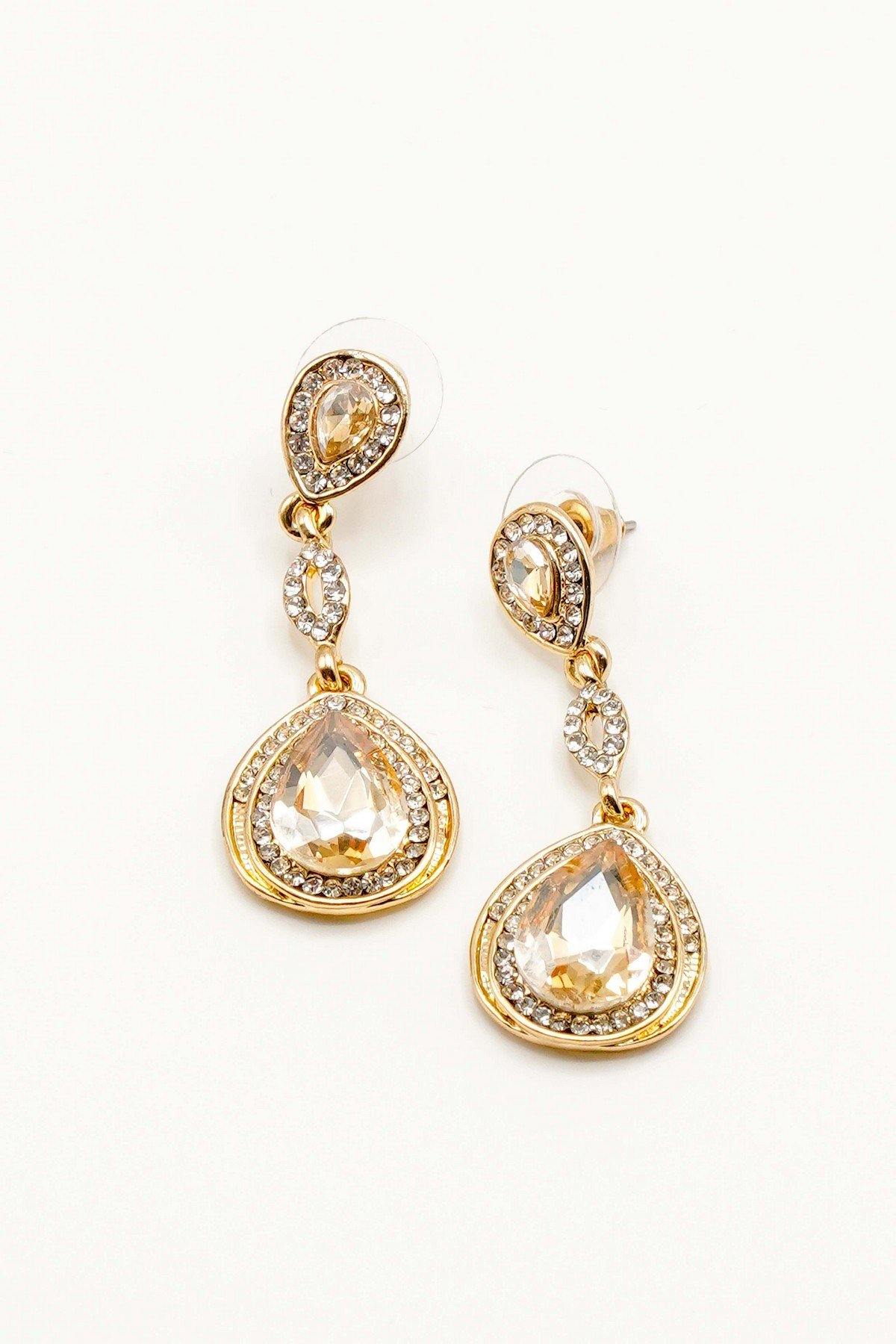 Dangle Clear Diamante Teardrop Rhinestone Earrings - The Dress Outlet