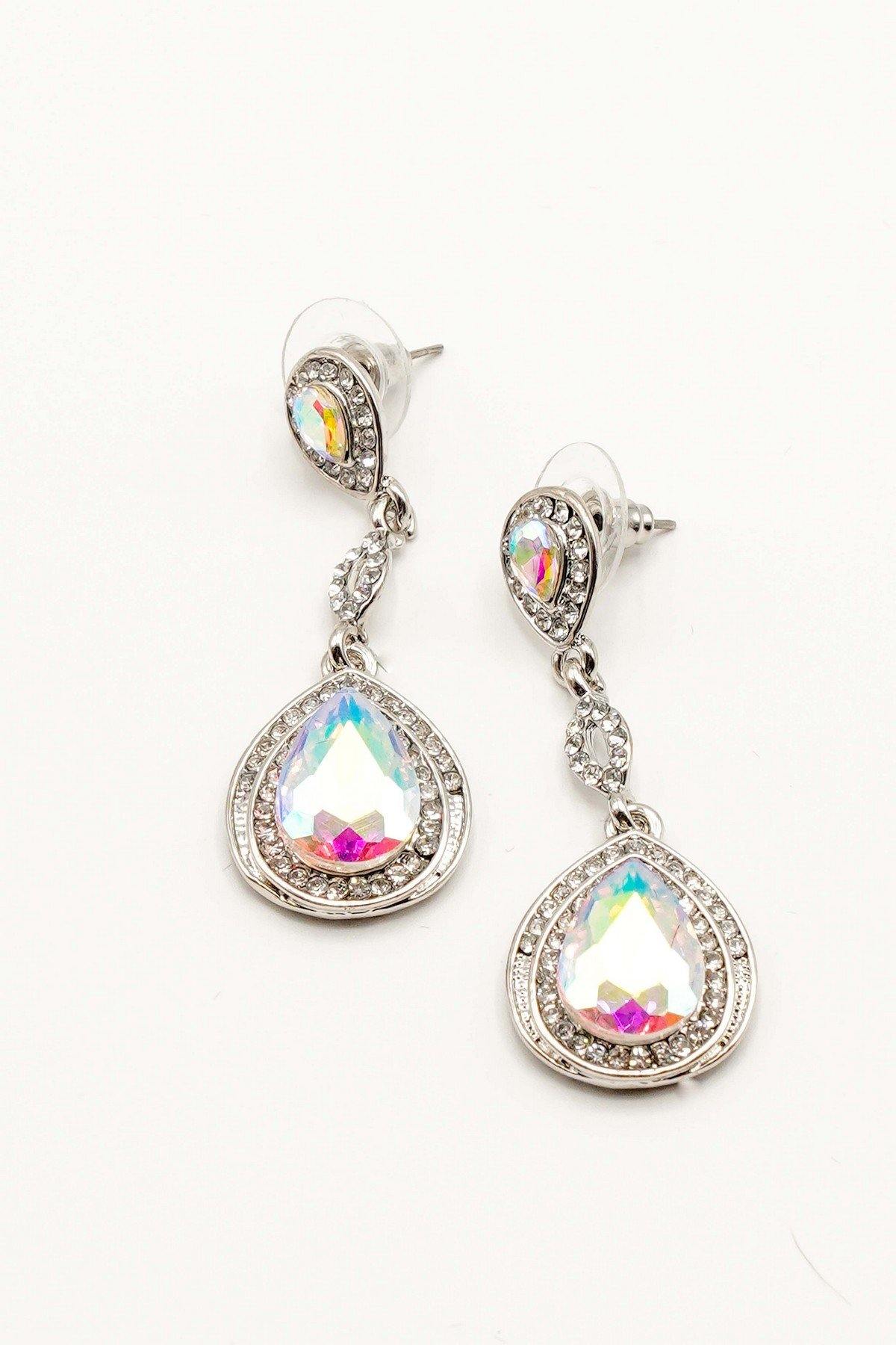 Dangle Clear Diamante Teardrop Rhinestone Earrings