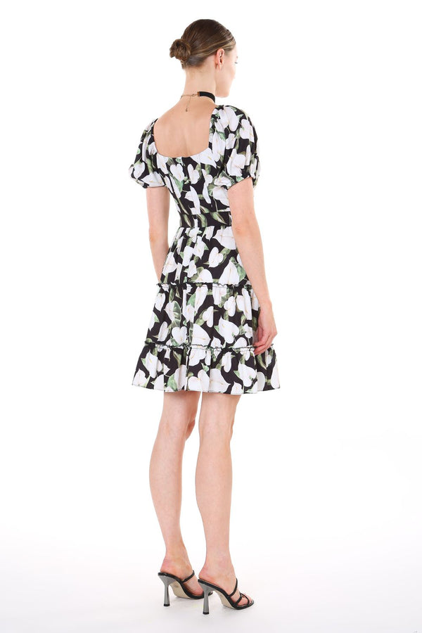 Cocktail Dresses Short Sleeve Floral Mini Dress Black