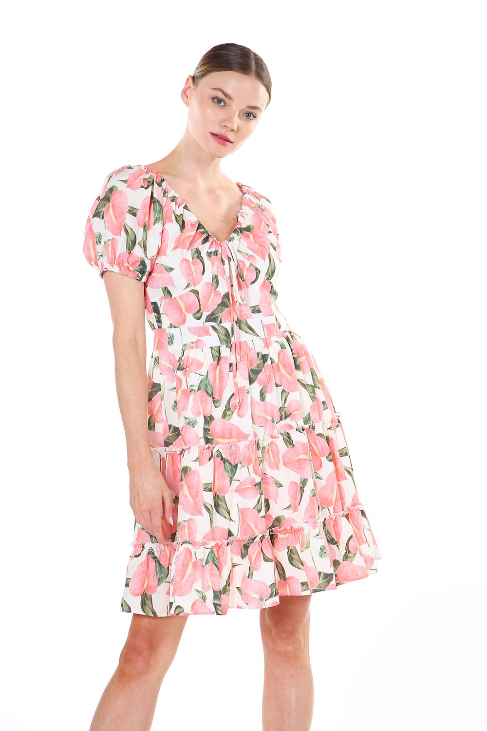 Short Sleeve Floral Mini Dress