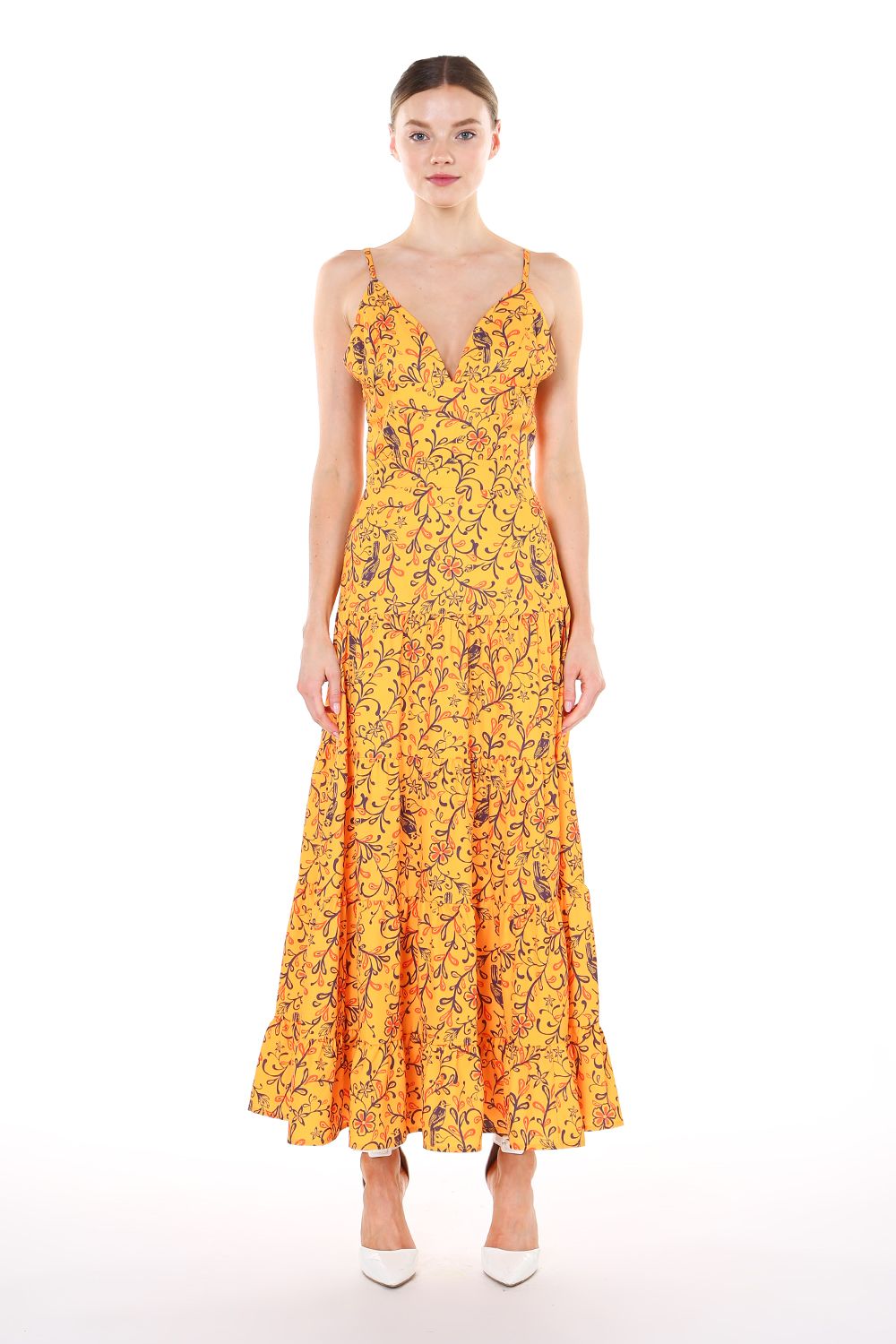 Beulah Styles Yellow Floral Maxi Dress - Spaghetti Strap Sweetheart Neckline - Size L Beulah Styles Yellow Floral Maxi Dress - Spaghetti Strap Sweetheart Neckline - Size L