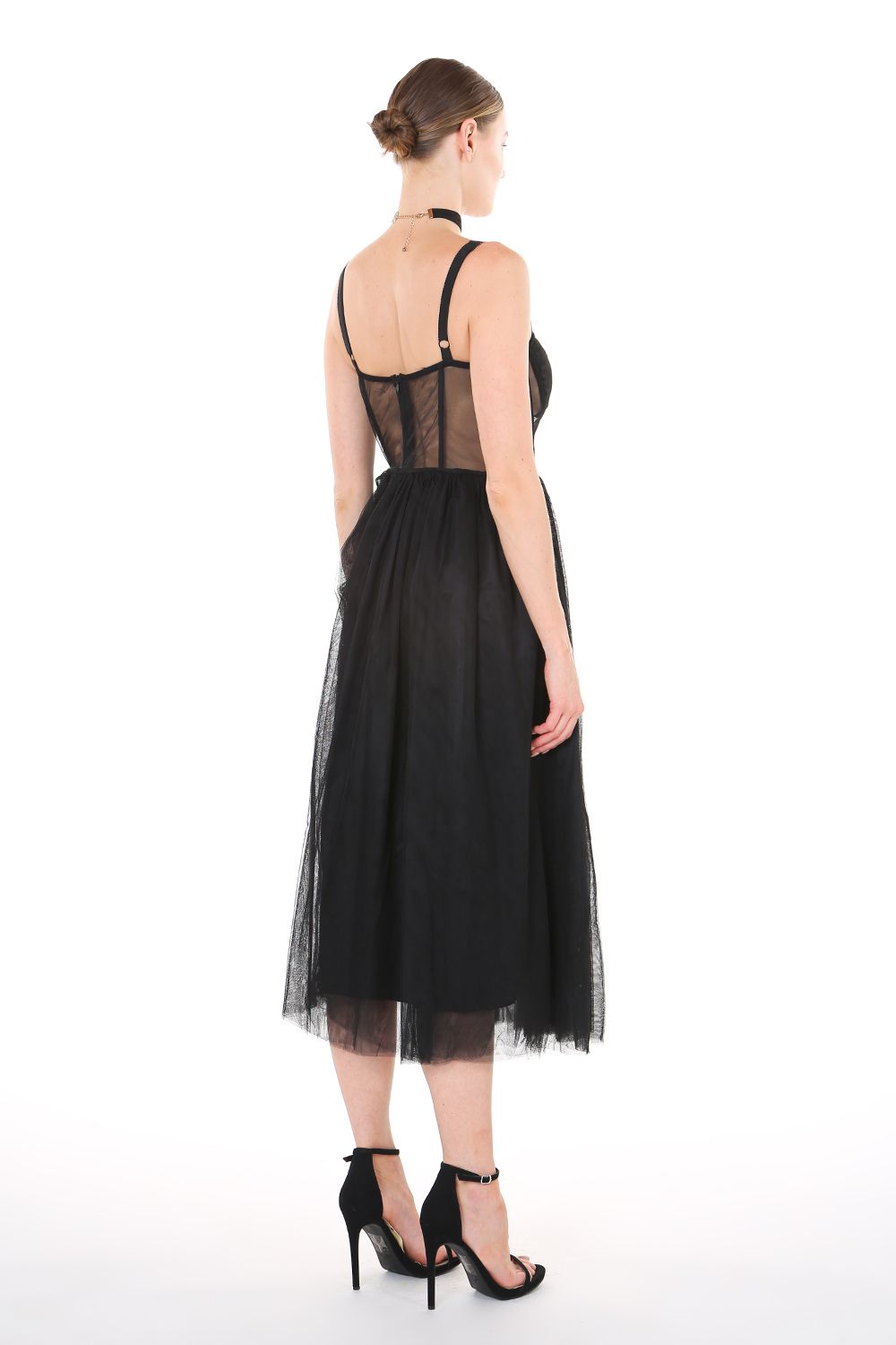 Shoulder Strap Mesh Midi Length Dress