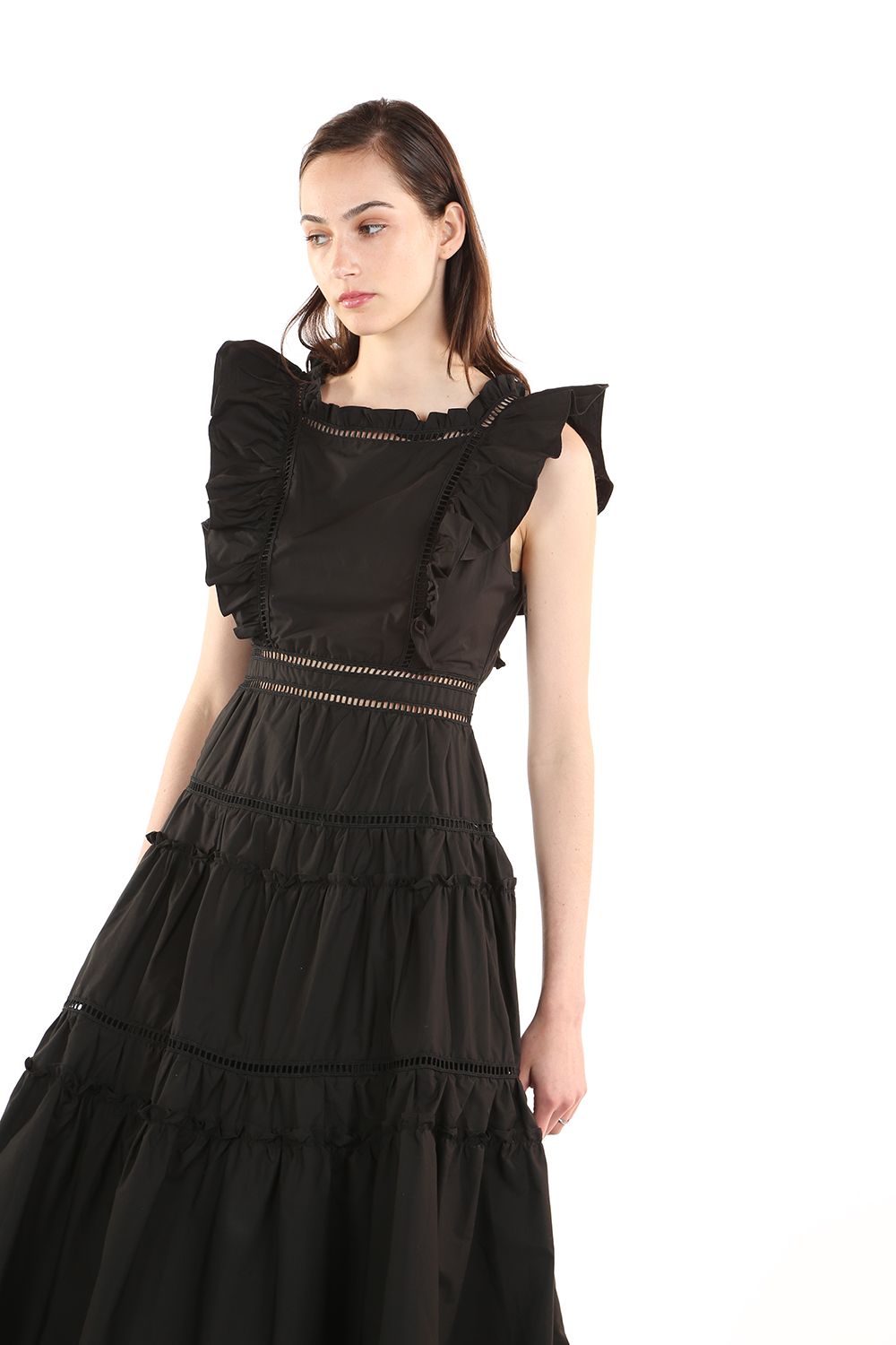Ruffle Square Neck Sleeveless Midi Dress
