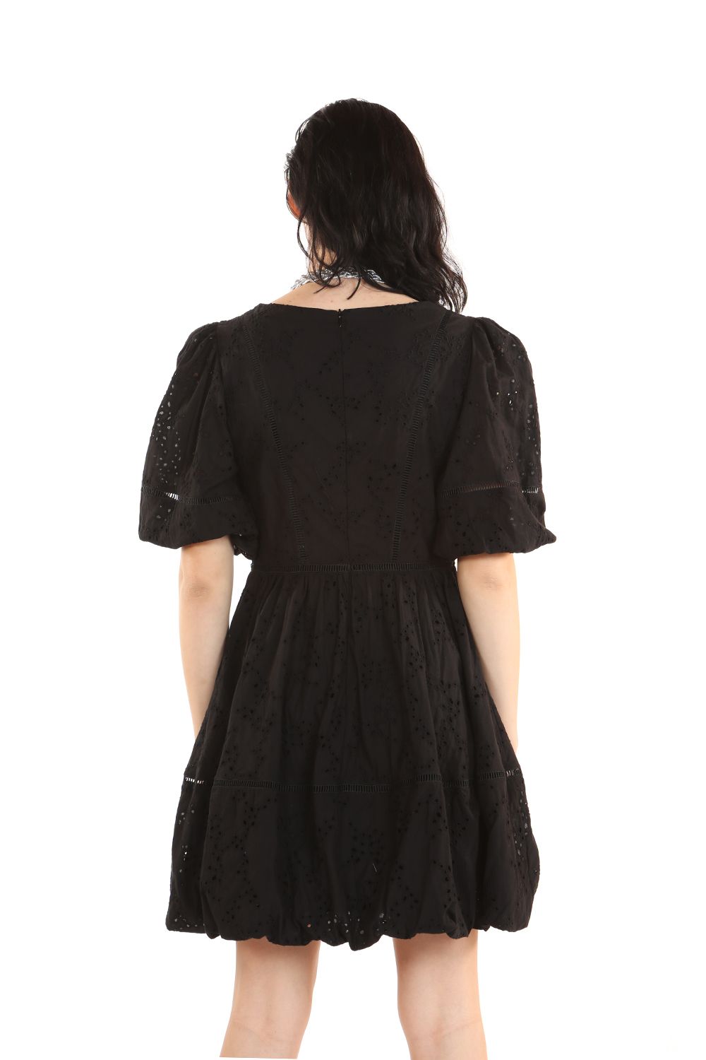 Cocktail Dresses Short Puff Shoulder Pattern Dress  Black