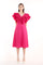 Cocktail Dresses V Neck Pleated Ruffle Trim Sleeve Midi Dress Fuchsia