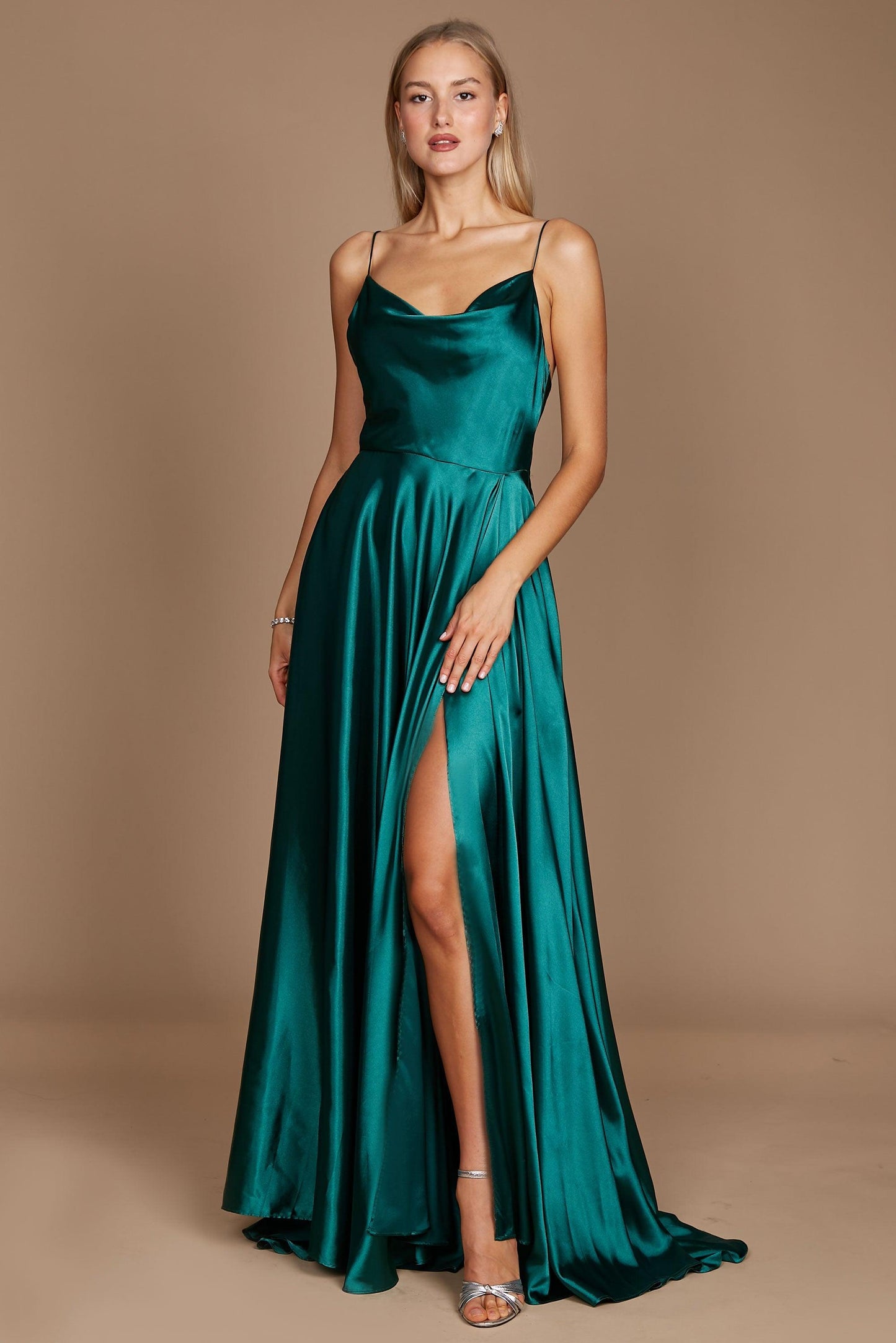 Prom Dresses Formal Cowl Neck Spaghetti Strap Party Dress Emerald