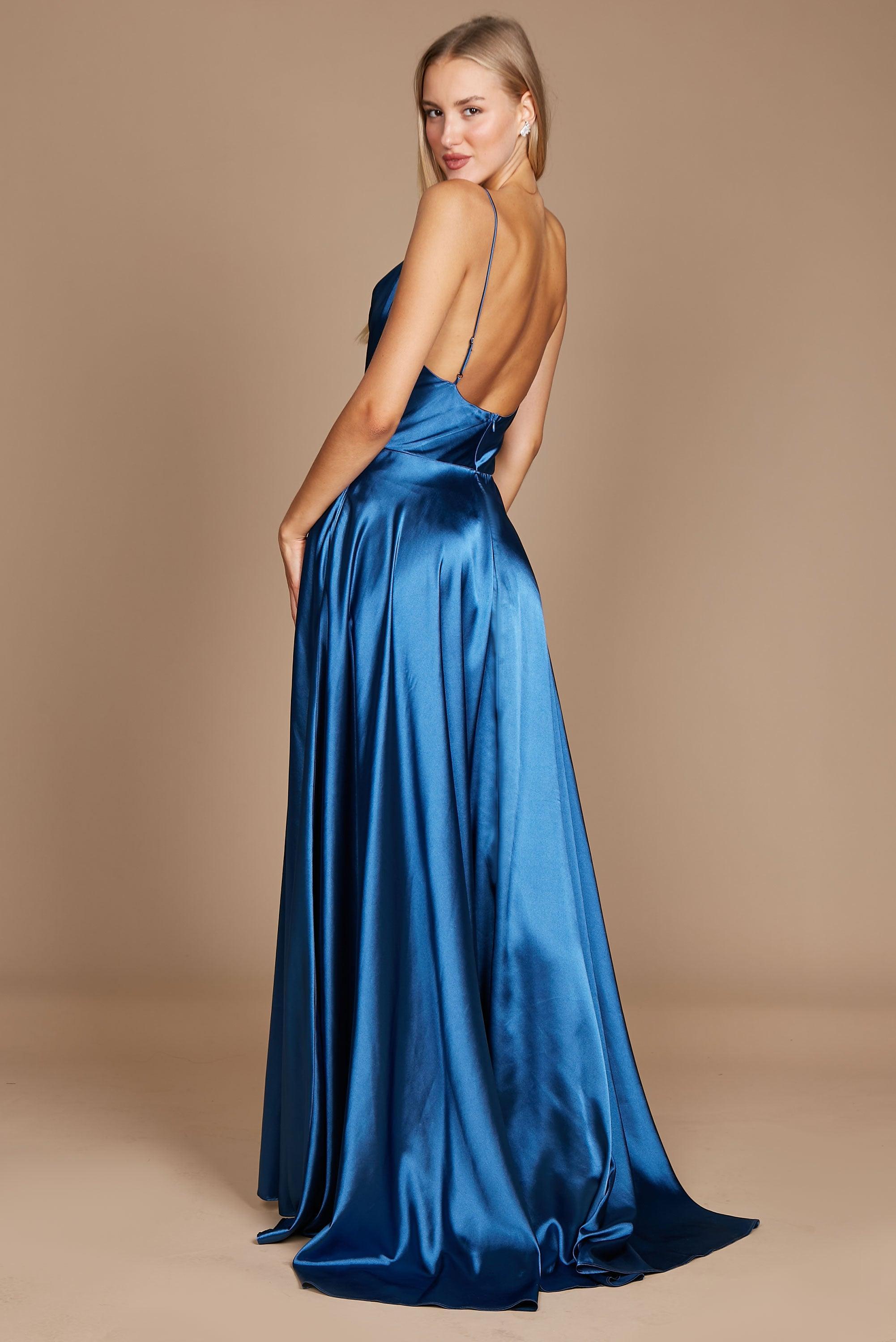 Prom Dresses Formal Cowl Neck Spaghetti Strap Party Dress Smoke Blue