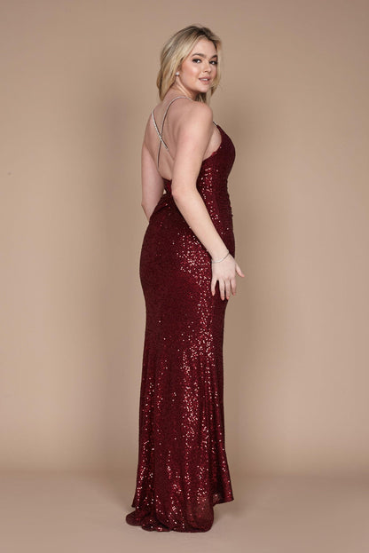 Prom Dresses Long Formal Fitted Sequin Prom Dress Burgundy