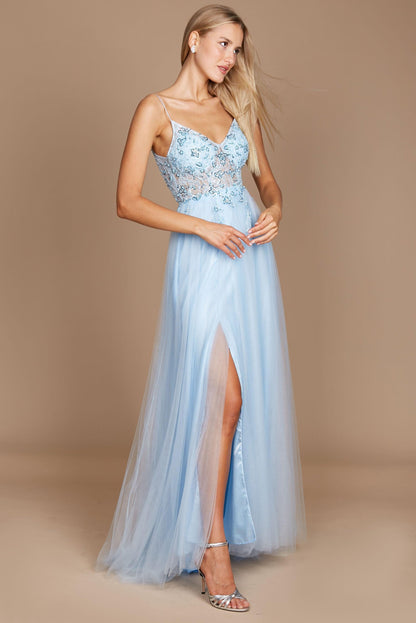 Prom Dresses Long Jeweled Beaded Tulle Prom Dress Blue