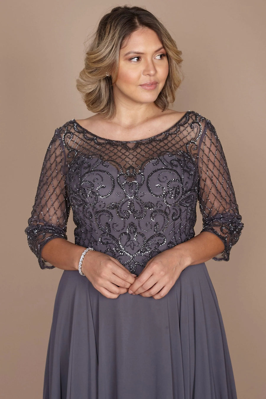 Charcoal Long Sleeve Navy Mother of The Bride Dress for 129.99 The Dress Outlet