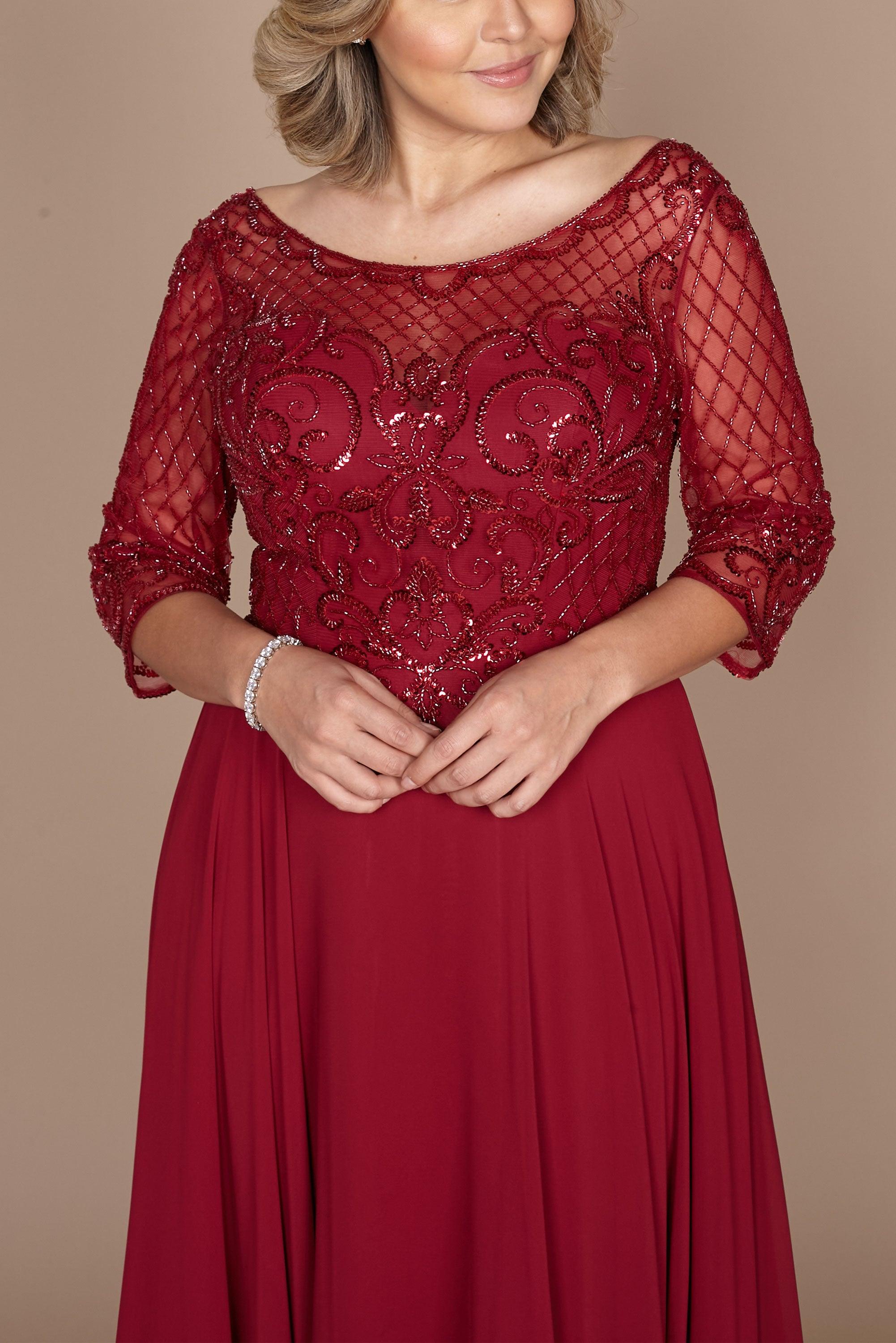 Mother of the Bride Dresses Long Sleeve Hand Beaded Mother of The Bride Dress Burgundy