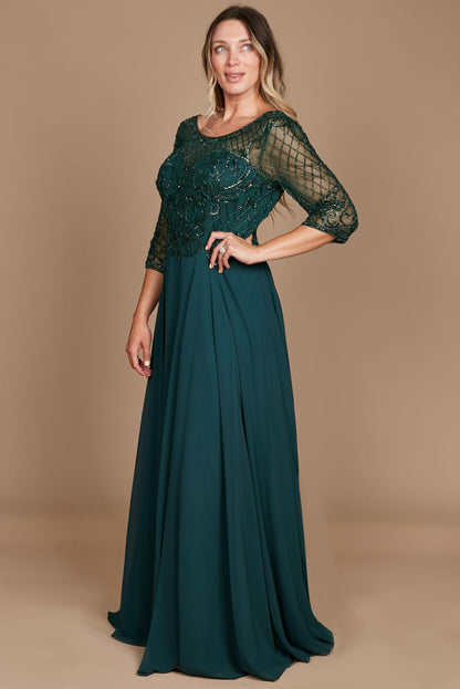 Mother of the Bride Dresses Long Sleeve Hand Beaded Mother of The Bride Dress Dark Green