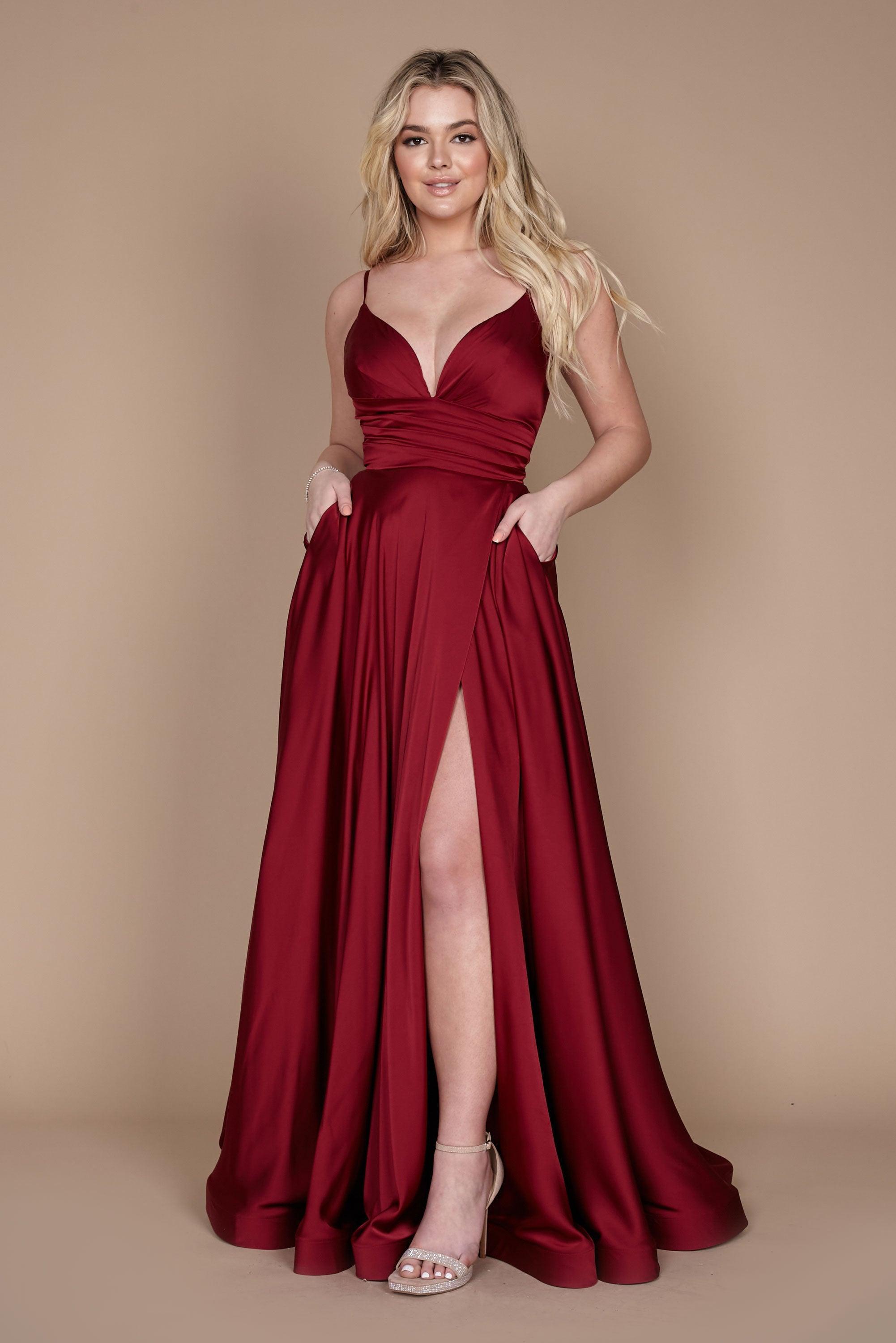 Prom Dresses Long Spaghetti Strap Prom Formal Gown Burgundy