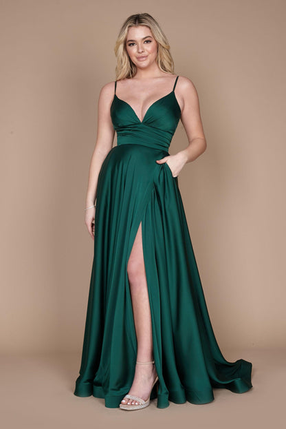 Dylan & Davids Long Spaghetti Strap Prom Formal Gown Emerald
