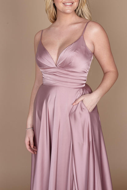 Dylan & Davids Long Spaghetti Strap Prom Formal Gown Mauve