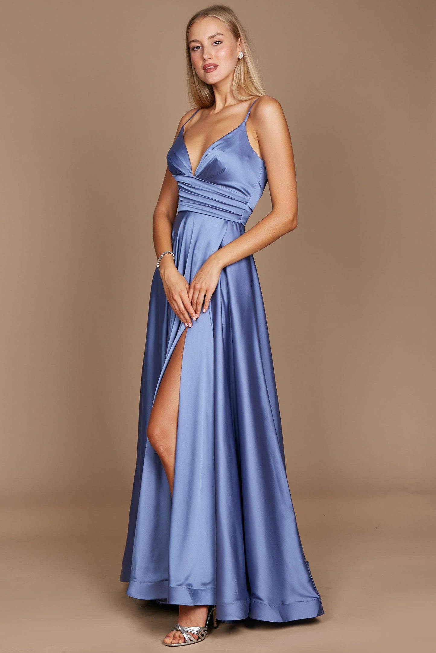 Prom Dresses Long Spaghetti Strap Prom Formal Gown Smoky Blue