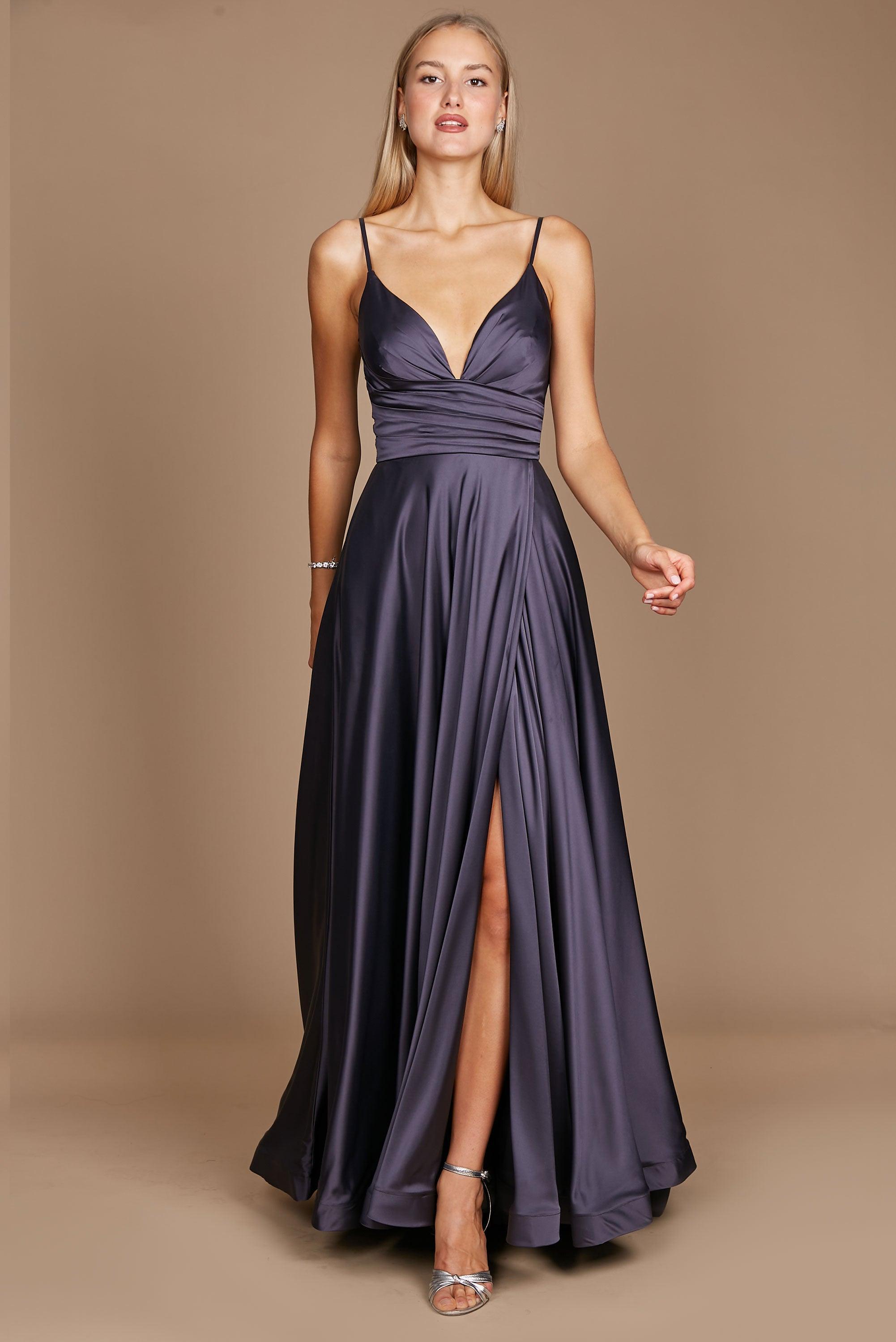 Dylan & Davids Long Spaghetti Strap Prom Formal Gown Charcoal