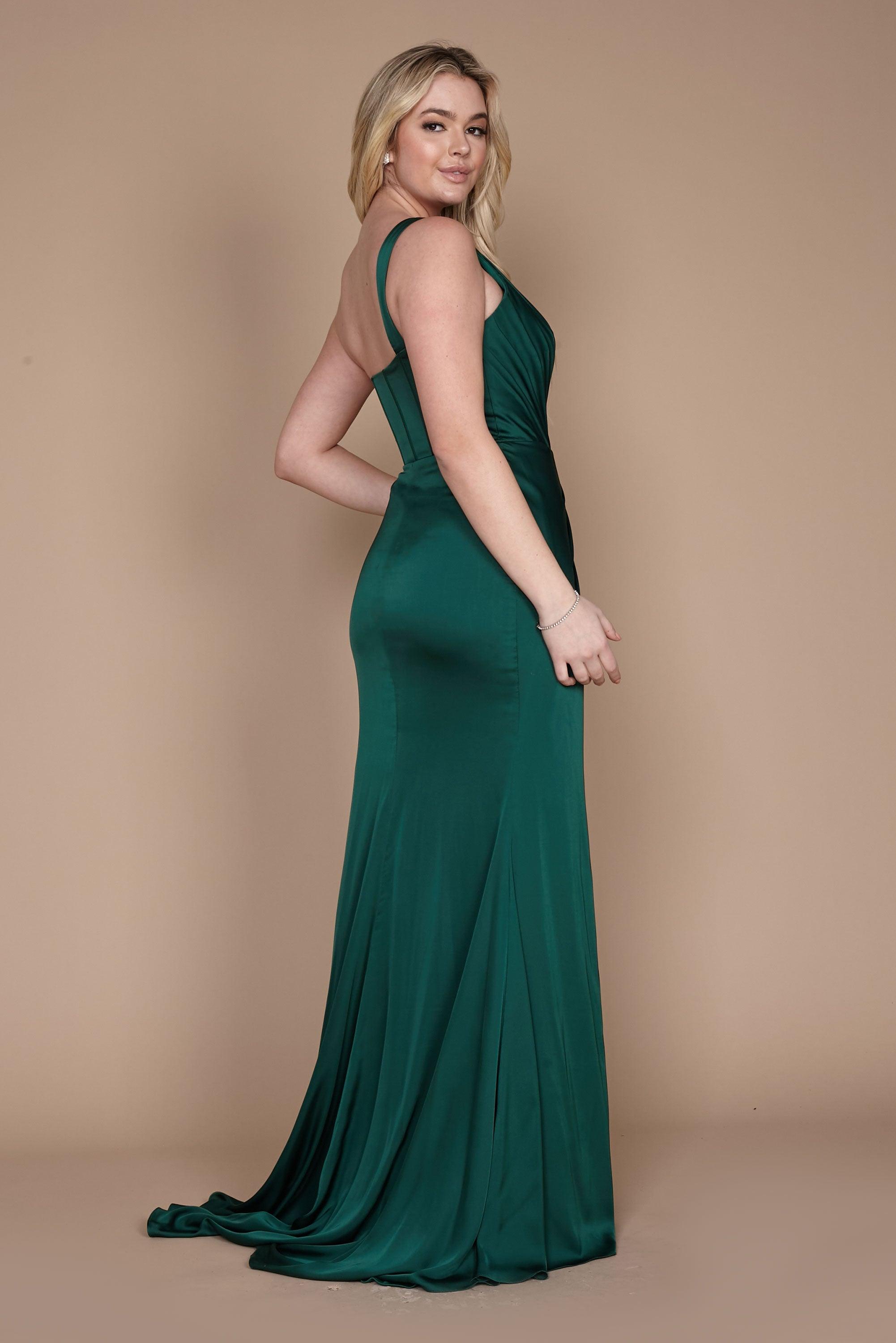 Dylan & Davids One Shoulder Formal Evening Dress Emerald