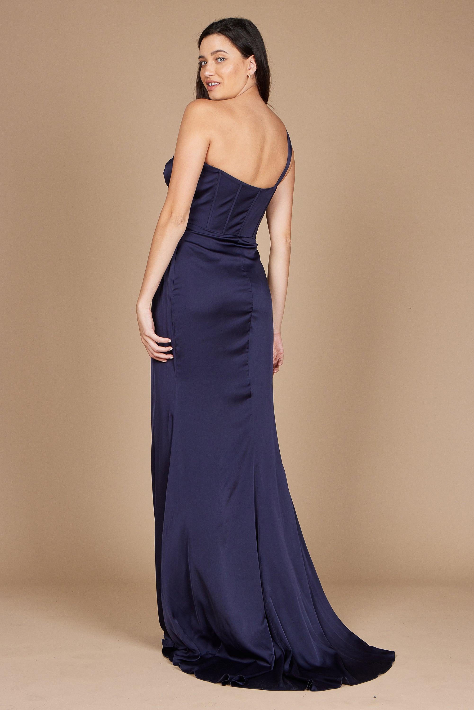 Prom Dresses One Shoulder Formal Evening Dress Navy