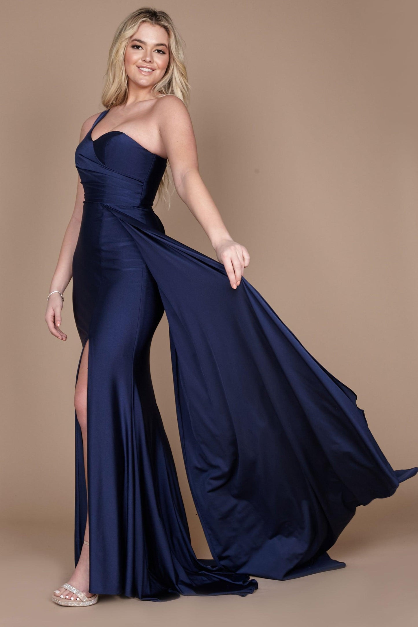 Prom Dresses One Shoulder Long Evening Gown Prom Dress Navy