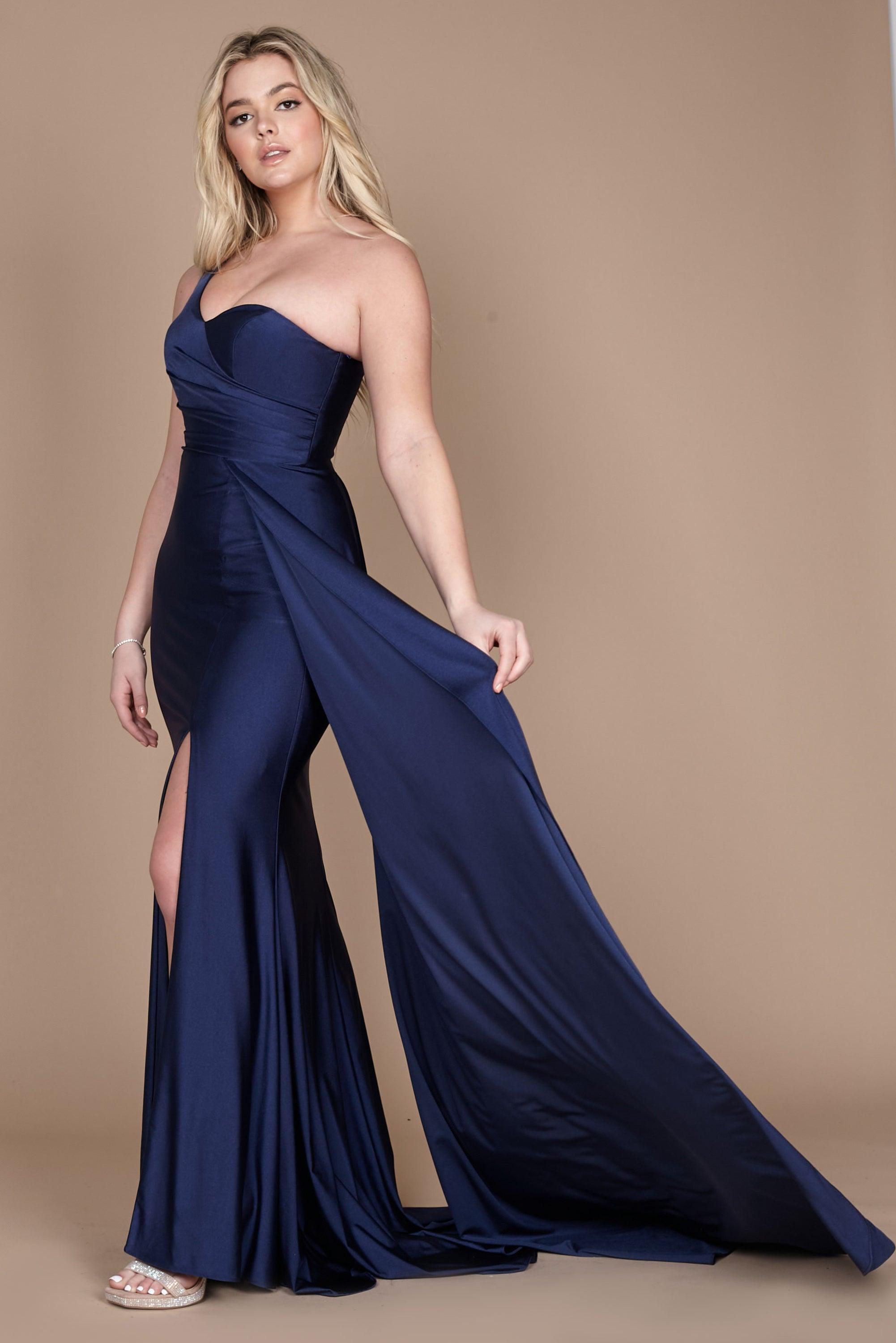 Prom Dresses One Shoulder Long Evening Gown Prom Dress Navy