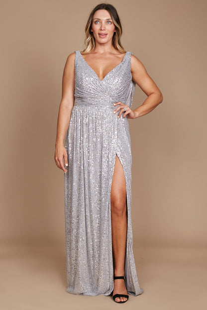 Dylan & Davids Plus Size Formal Dress Fully Sequin Gown Silver