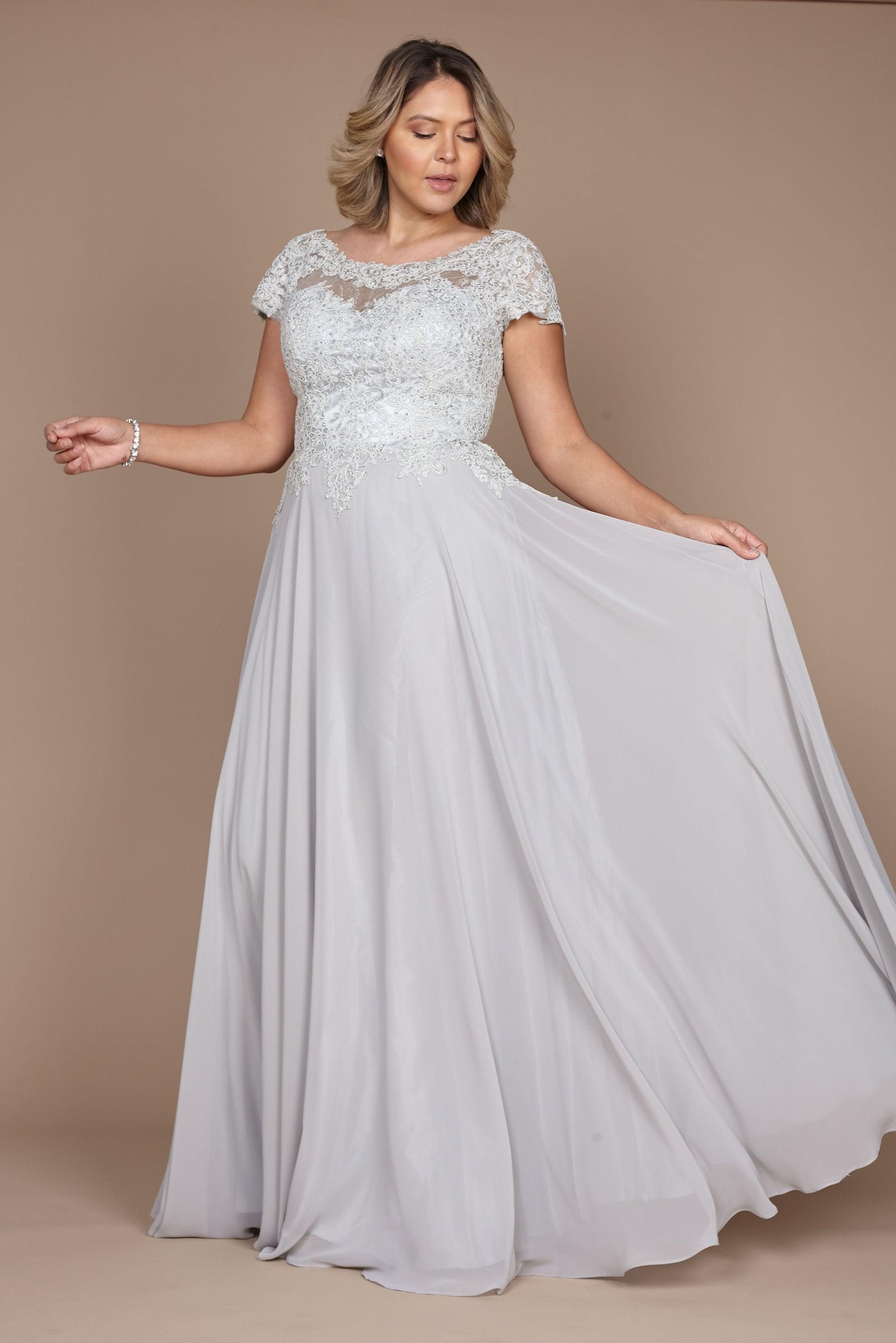 Dylan & Davids Short Sleeve Silver Formal Evening Dress Silver