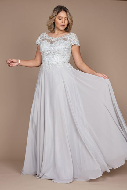 Dylan & Davids Short Sleeve Silver Formal Evening Dress Silver
