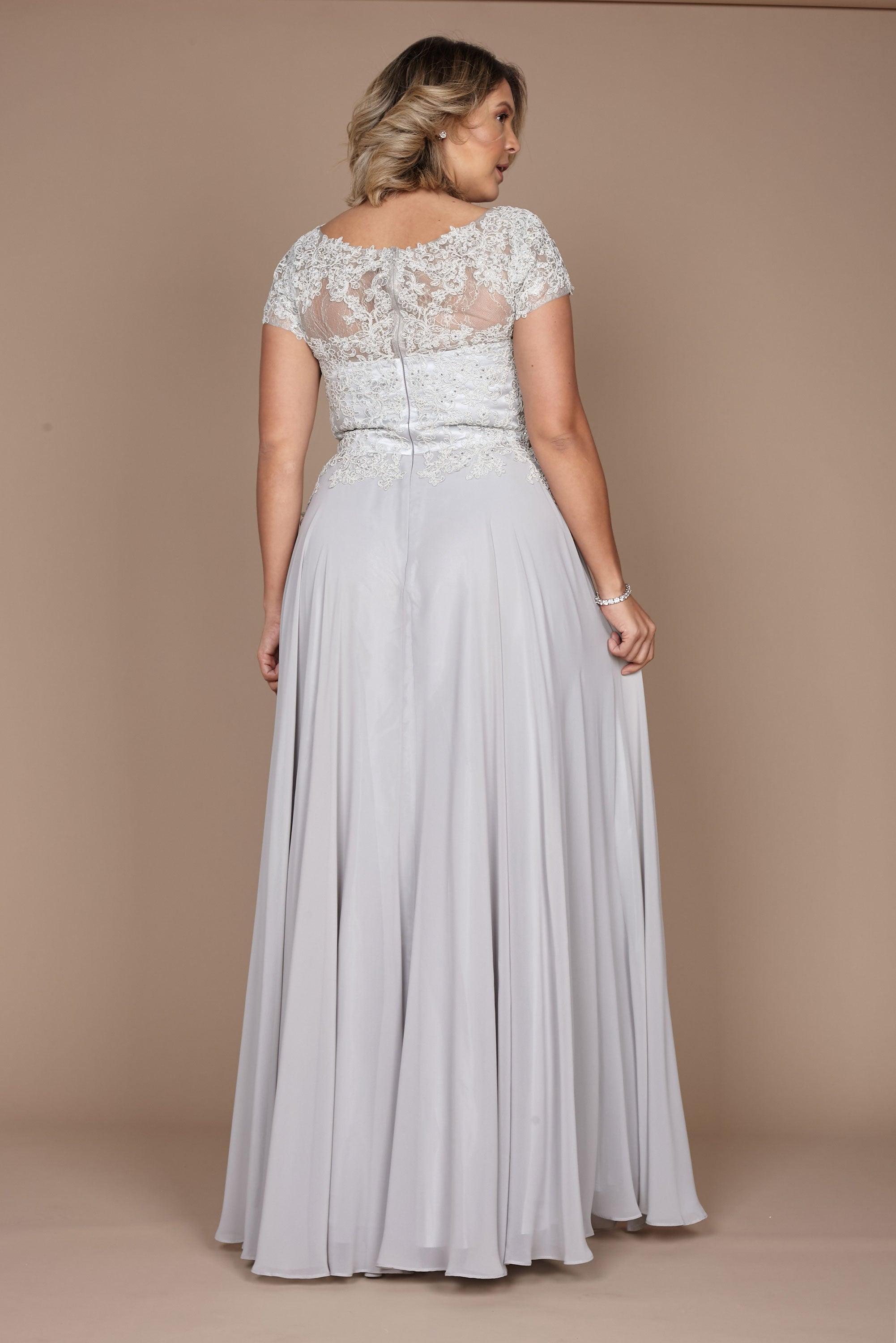 Dylan & Davids Short Sleeve Silver Formal Evening Dress Silver