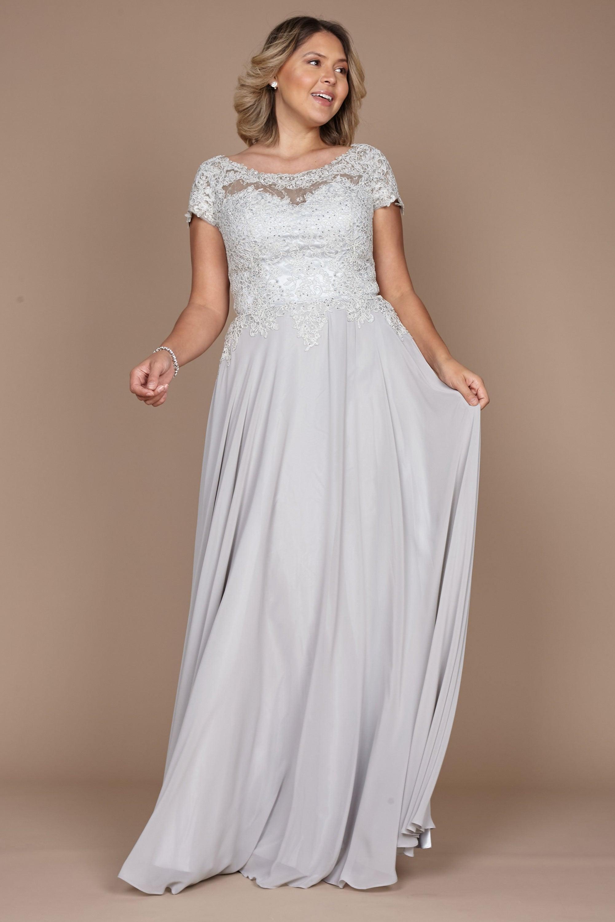Dylan & Davids Short Sleeve Silver Formal Evening Dress Silver