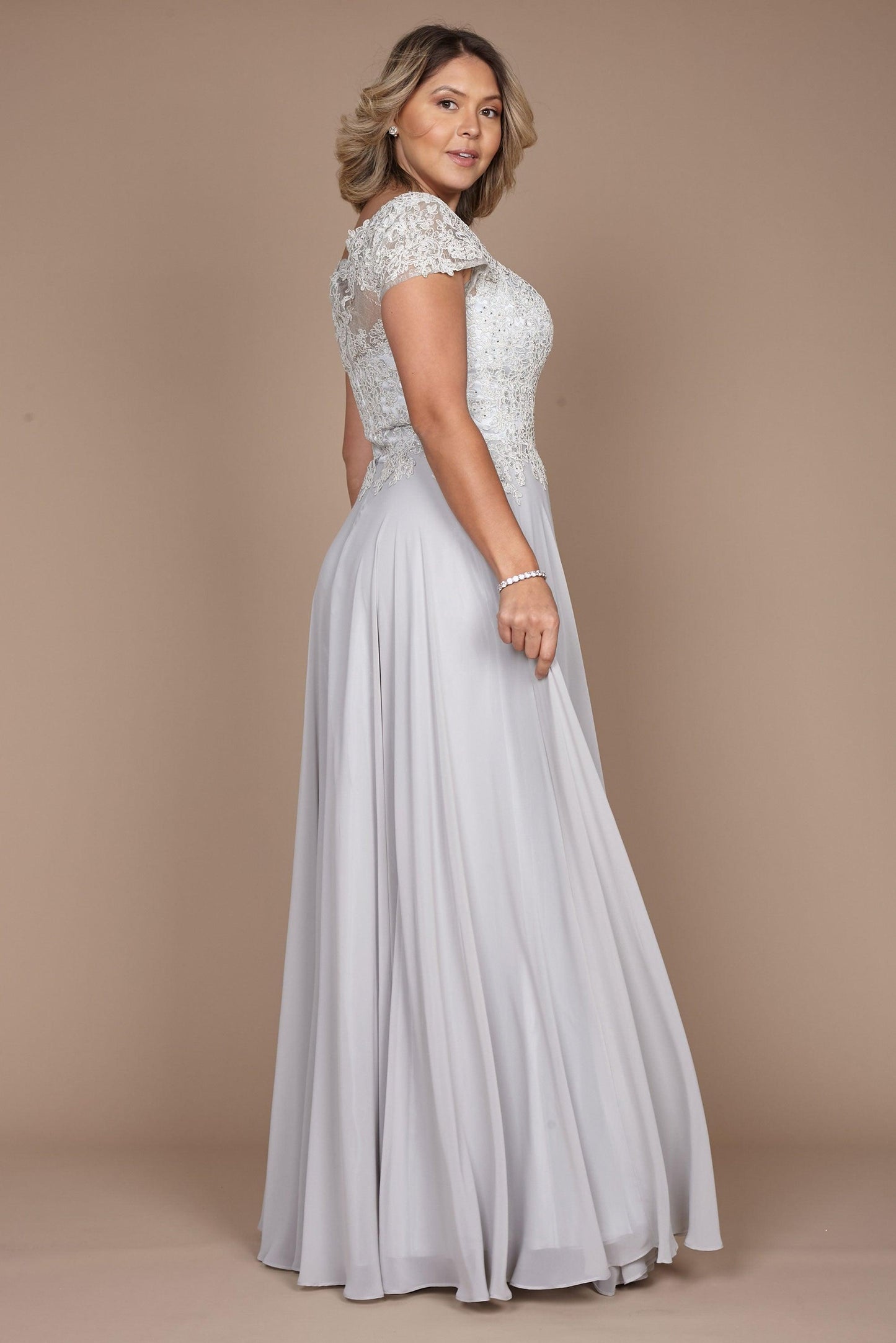 Dylan & Davids Short Sleeve Silver Formal Evening Dress Silver