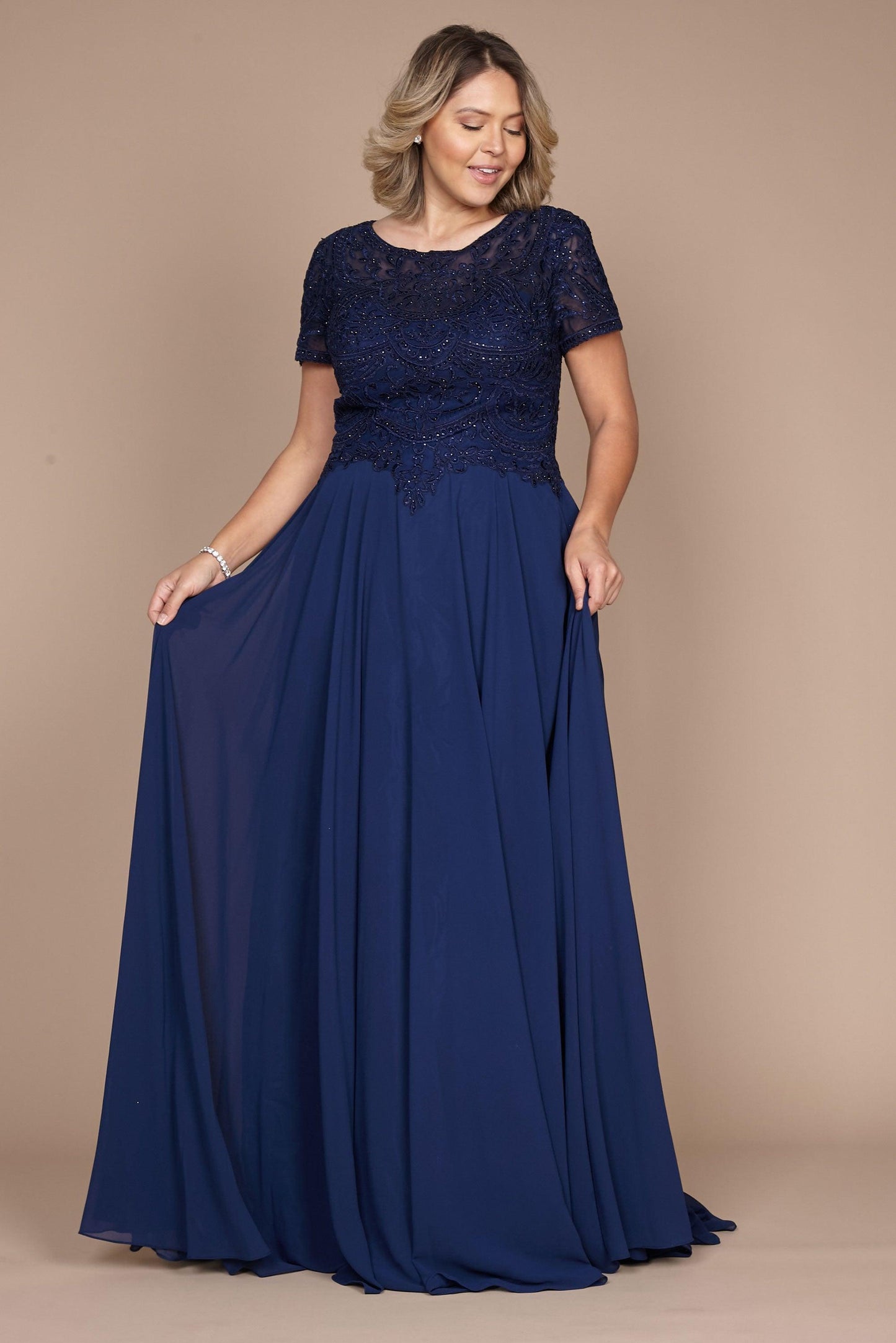 Dylan & Davids Short Sleeve Formal Mother of the Bride Dress Navy