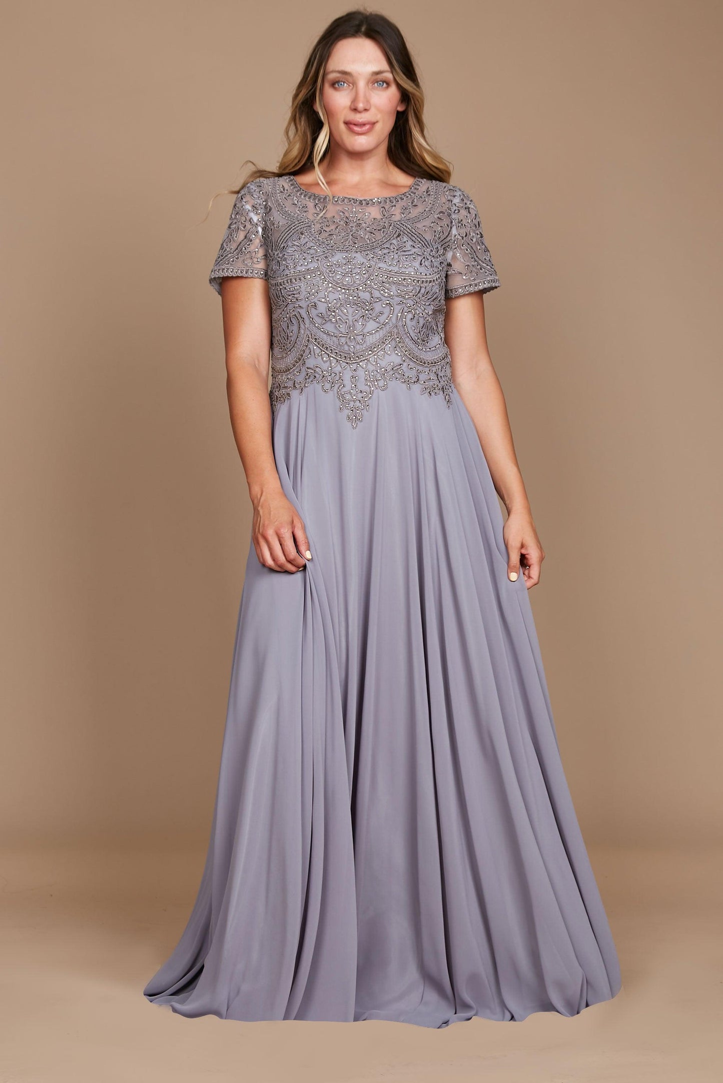 Dylan & Davids Short Sleeve Formal Mother of the Bride Dress Silver