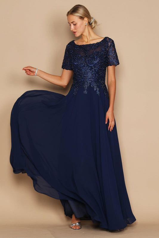 Dylan & Davids Short Sleeve Mother of the Bride Formal Dress Navy
