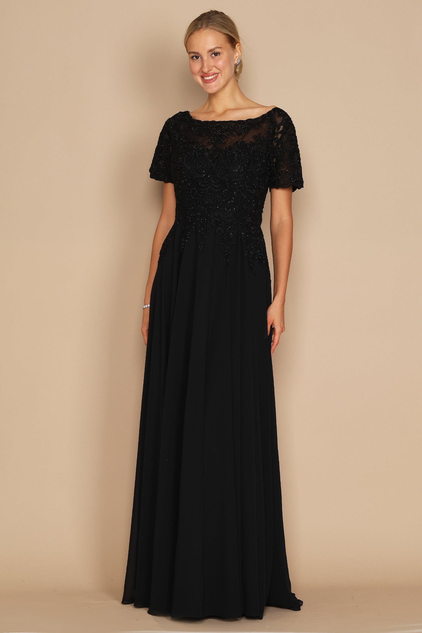 Formal Dresses Short Sleeve Mother of the Bride Formal Dress Black
