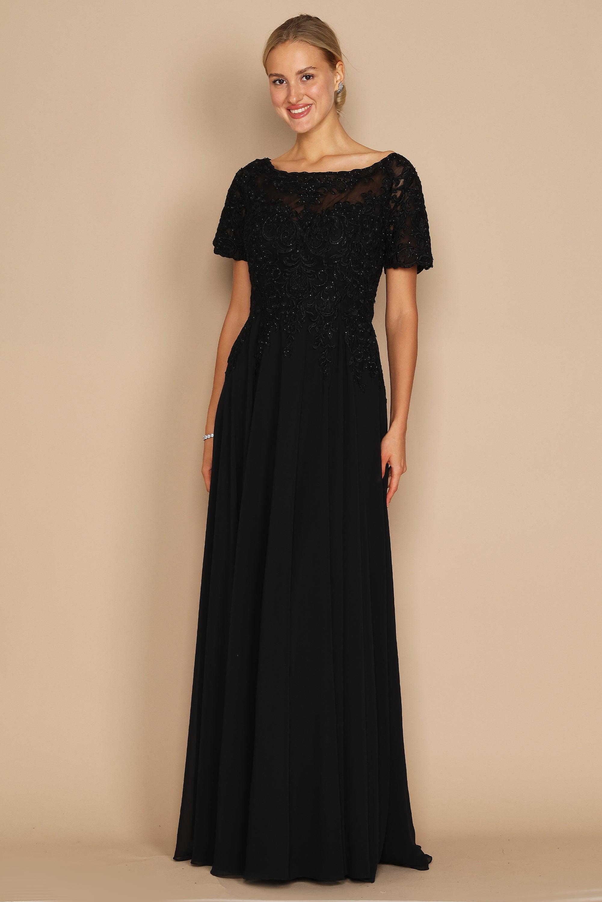 Formal Dresses Short Sleeve Mother of the Bride Formal Dress Black
