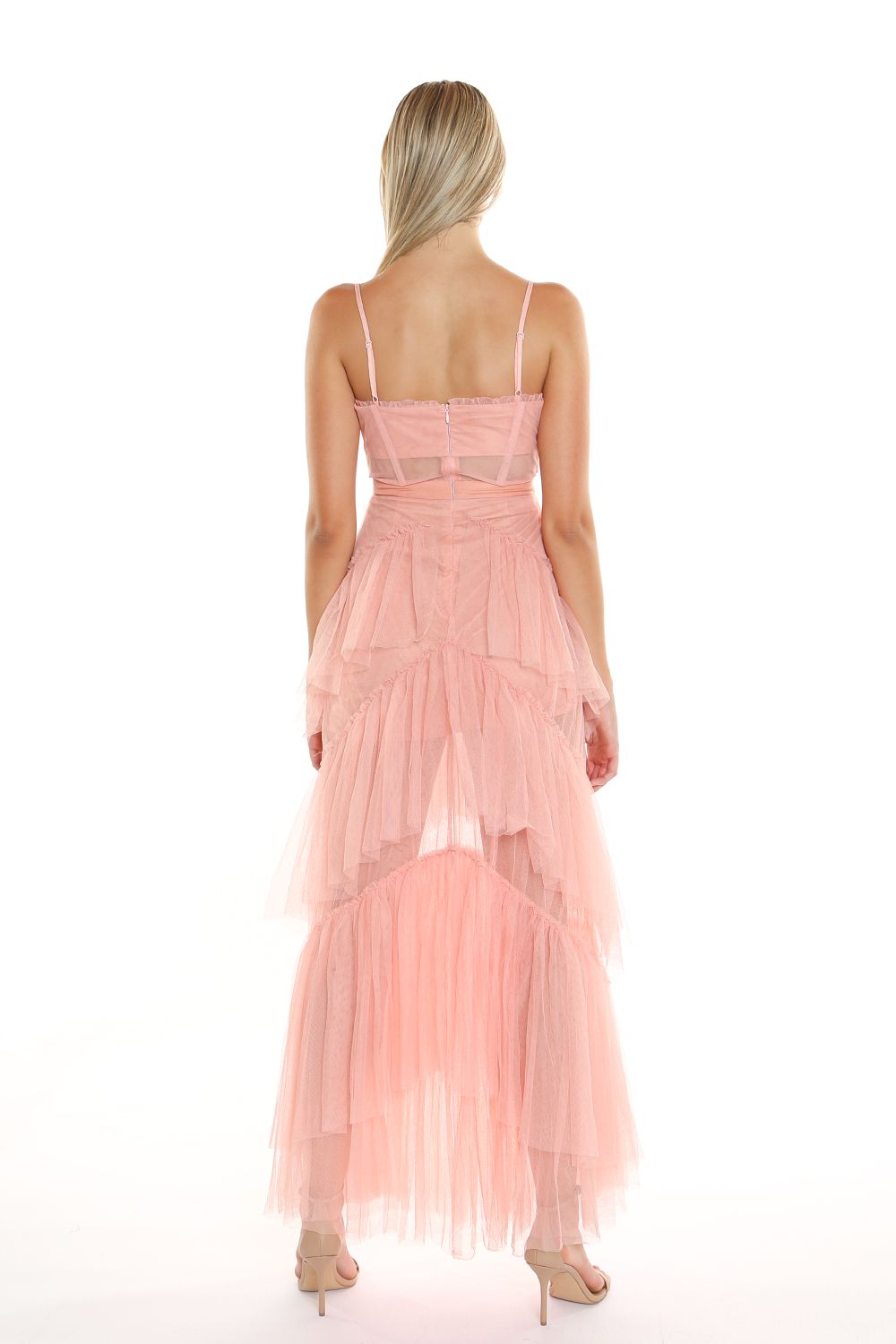 Spaghetti Tiered Mesh Long Dress