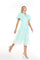 Cocktail Dresses Puff Sleeve Embroidered Mesh Midi Dress Blue