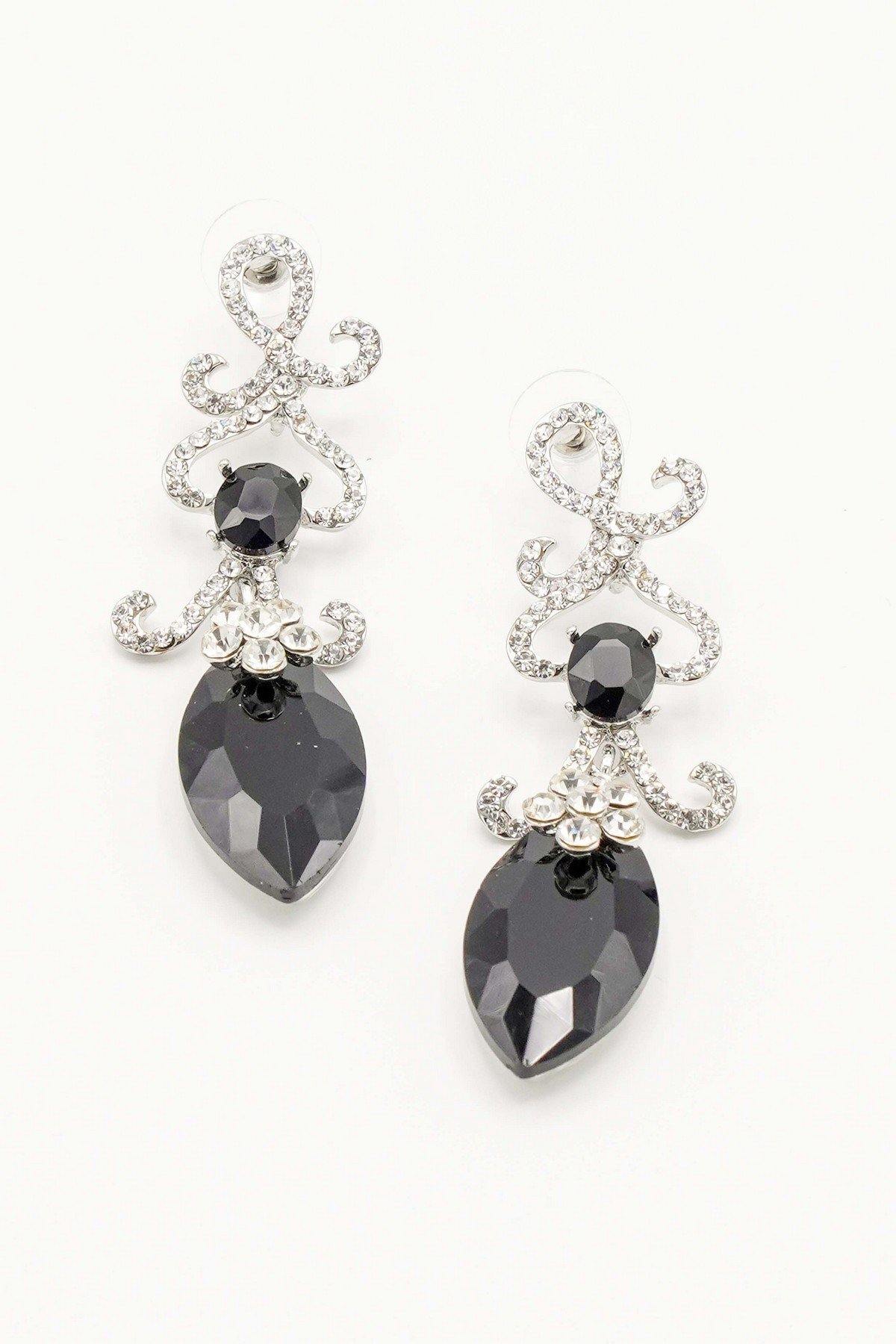 Elegant Floral Drop Clear Diamante Earrings - The Dress Outlet