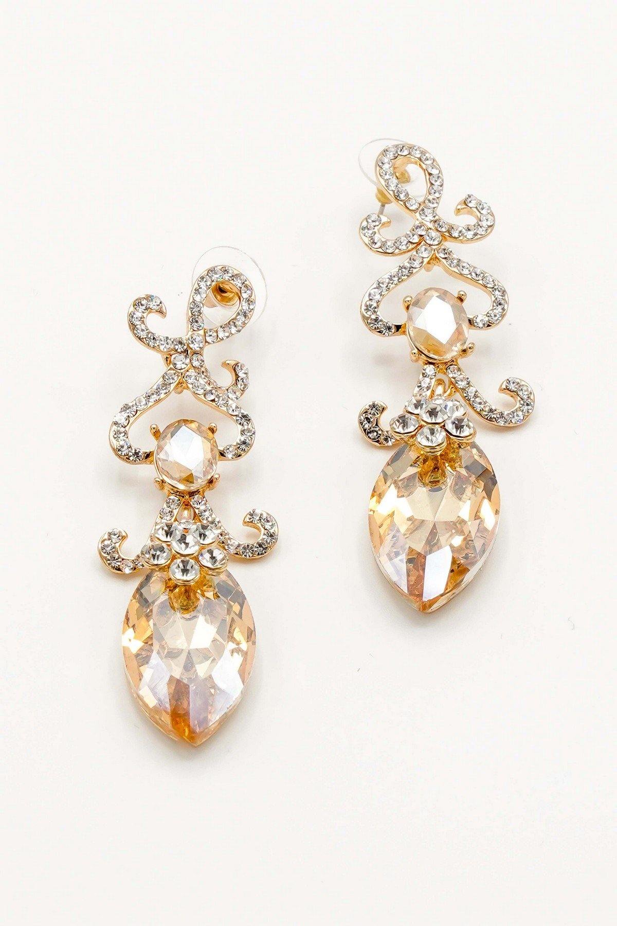 Elegant Floral Drop Clear Diamante Earrings - The Dress Outlet