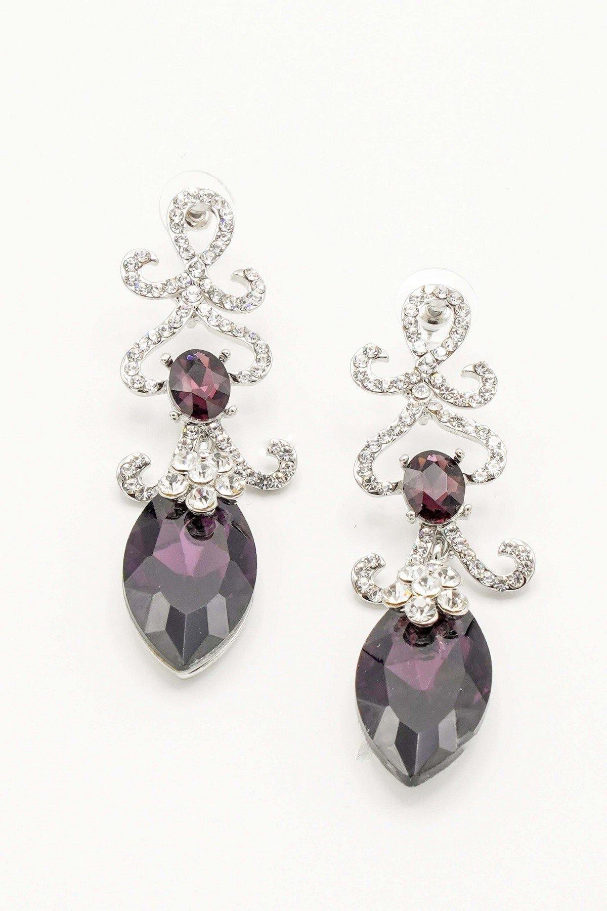 Elegant Floral Drop Clear Diamante Earrings - The Dress Outlet